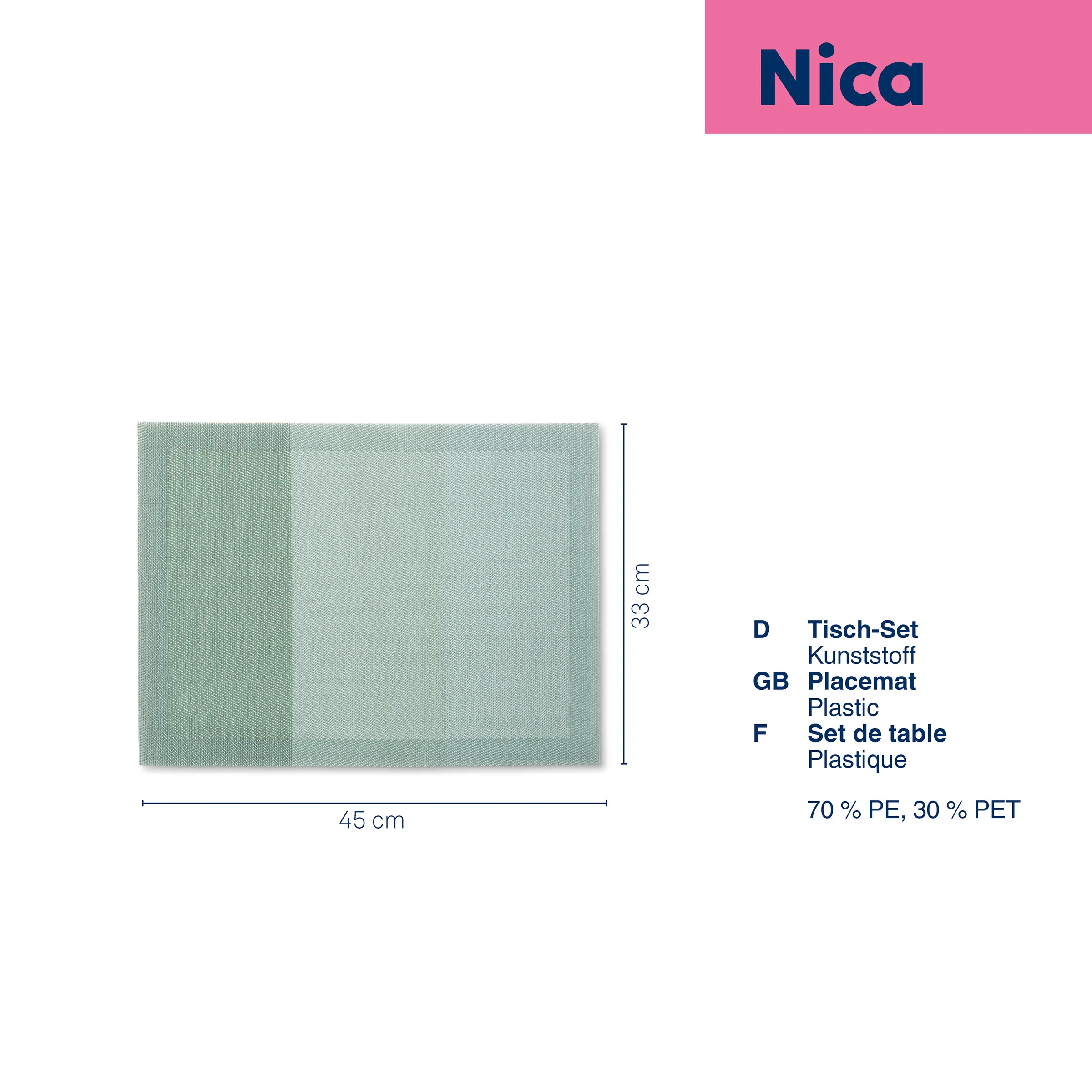 Nica Tisch-Set aus Kunststoff in zartem Grün, 45 x 33 cm, aus 70% PE und 30% PET