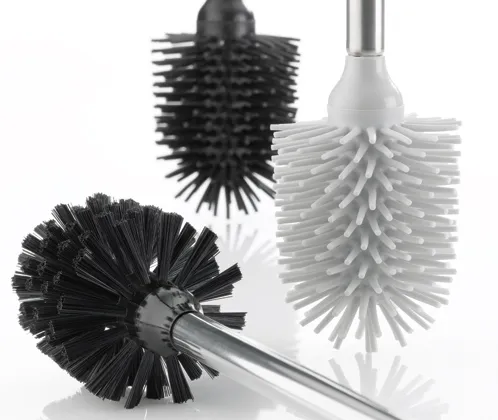 Toilettenbürsten Set - Hochwertige Reinigungsbürsten Vier Toilettenbürsten mit verschiedenen Designs: schwarze Rundbürsten und weiße Flachbürsten mit langen Borsten auf Metallstielen