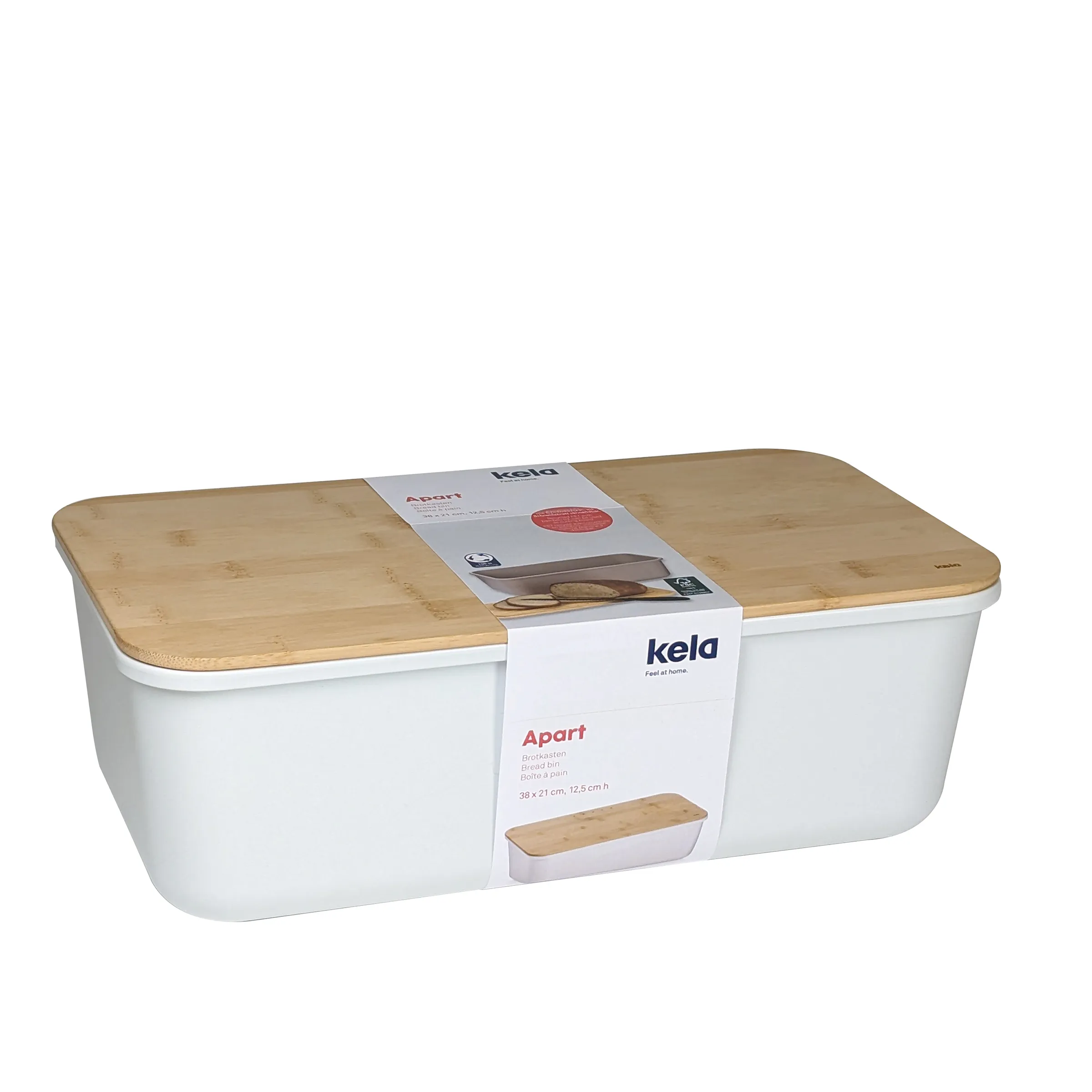 Kela Apart Brotkasten mit Bambusdeckel - Weiße Brotbox mit zwei Fächern Kela Apart Brotkasten weiß mit Bambusdeckel, rechteckige Brotbox mit zwei Fächern