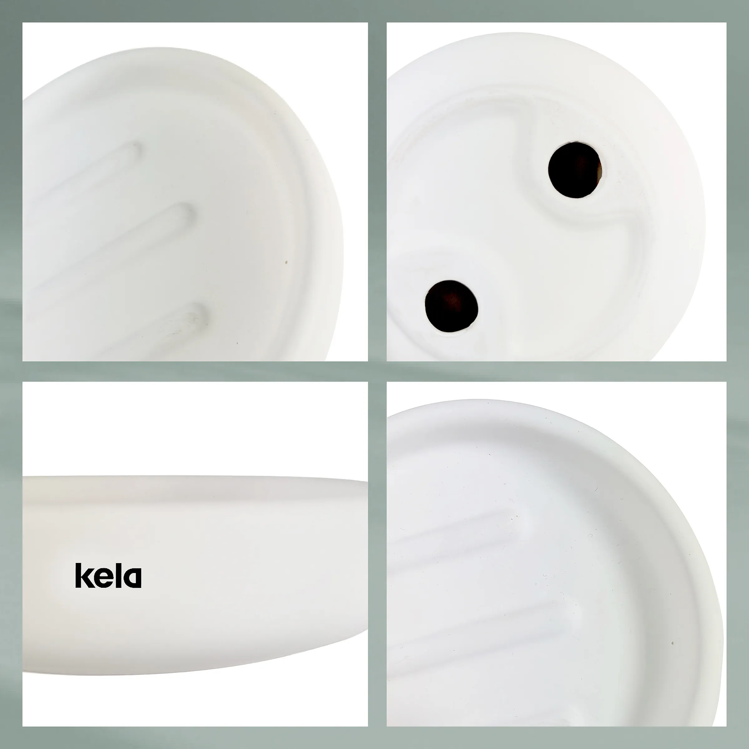 kela Badewanne weiß - Sanitärkeramik mit Überlauf und Abfluss Weiße kela Badewanne von oben mit Überlaufblende und Abflussbohrungen, detail- und markenansicht