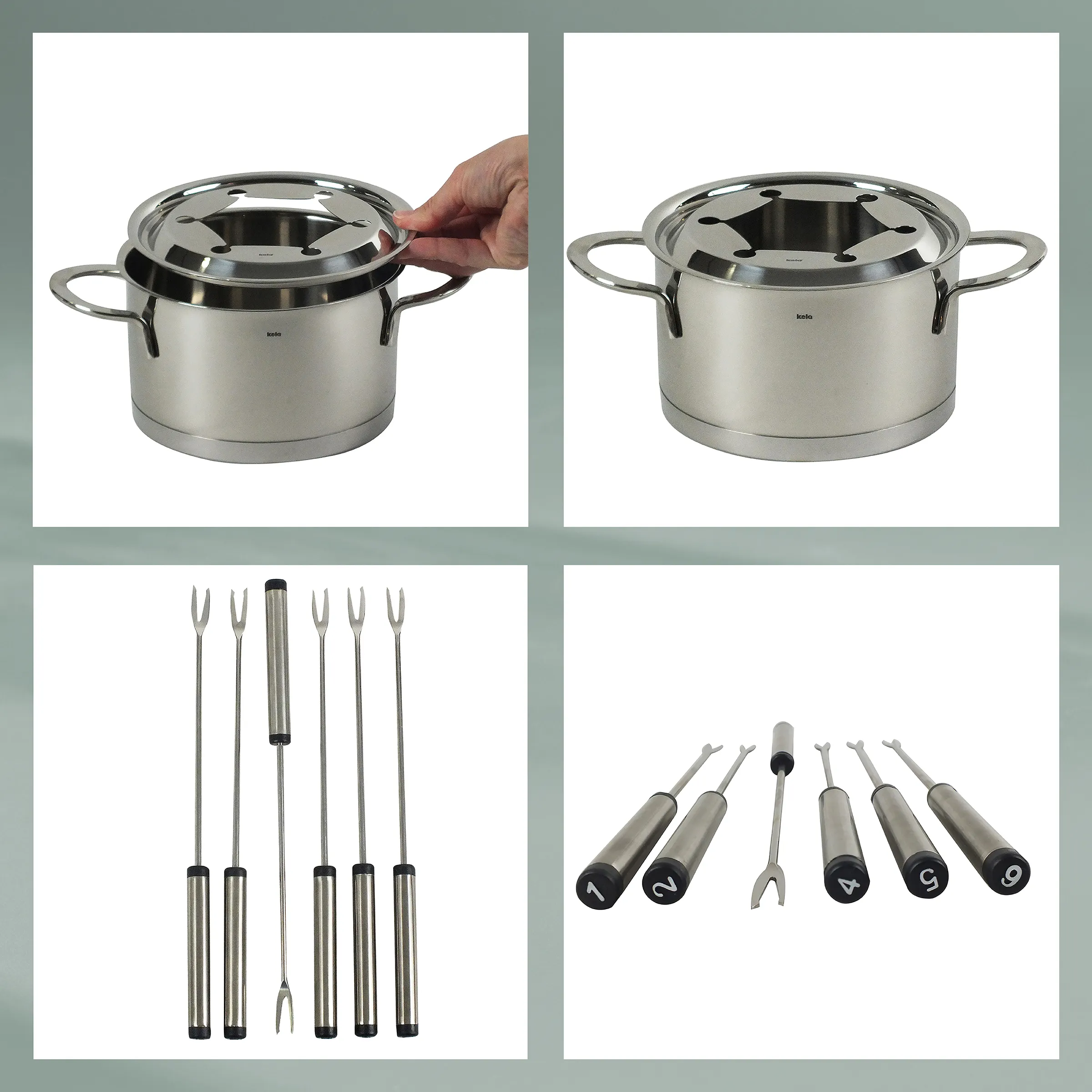 Fondue Set Edelstahl mit Zubehör Edelstahl Fondue Set mit Topf, Deckel und verschiedenen Forks und Spießen zum Fondue Zubereiten