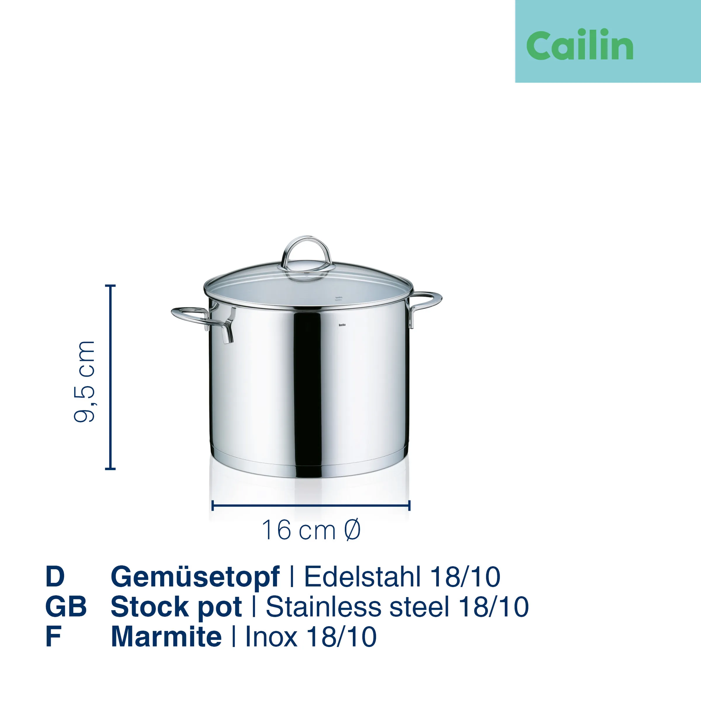 Gemüsetopf Edelstahl 18/10 mit Deckel 16cm Edelstahl Gemüsetopf Cailin mit Glasdeckel, 16 cm Durchmesser, 9,5 cm Höhe