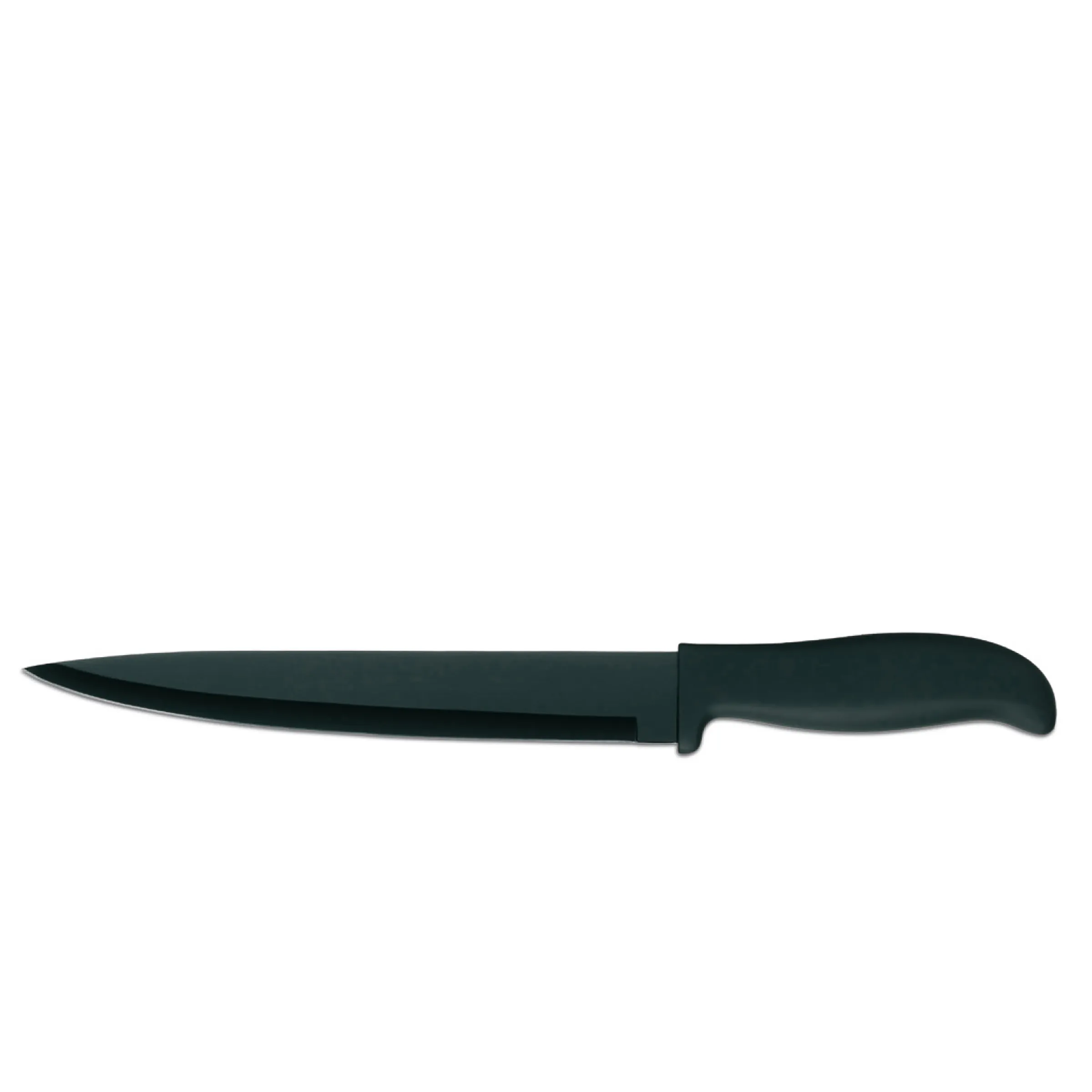 Kochmesser Klinge schwarze Küchenmesser Schwarzes Kochmesser mit breiter Klinge und ergonomischem Griff auf weißem Hintergrund