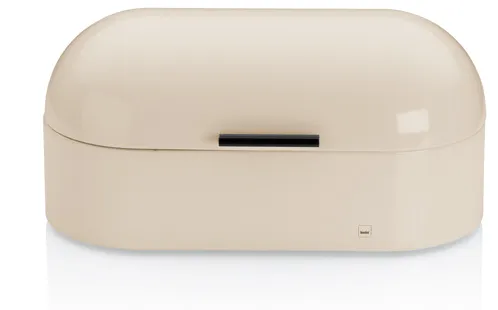 Brotbox Beige - Moderne Aufbewahrung für Brot und Backwaren Beige Brotbox mit Deckel und schwarzem Verschluss-Schieber, modernes Design, Draufsicht