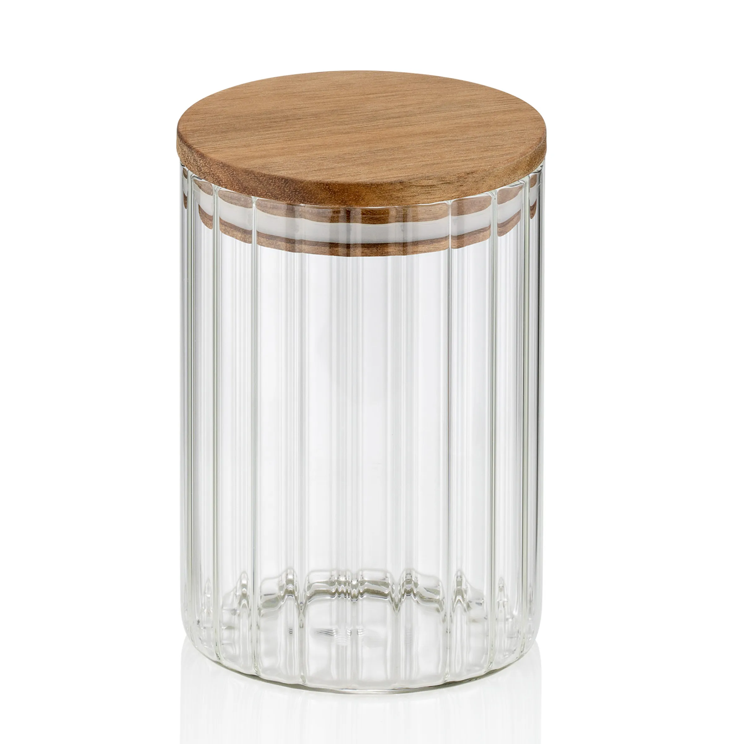 Glaszylinder Aufbewahrungsglas mit Holzdeckel Glaszylinder mit gerillter Oberfläche und Holzdeckel aus Akazie, modern designte Aufbewahrungsdose