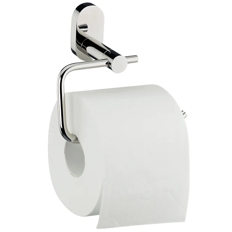 Moderner Toilettenpapierhalter aus Edelstahl mit glänzender Oberfläche und weißer Toilettenpapierrolle