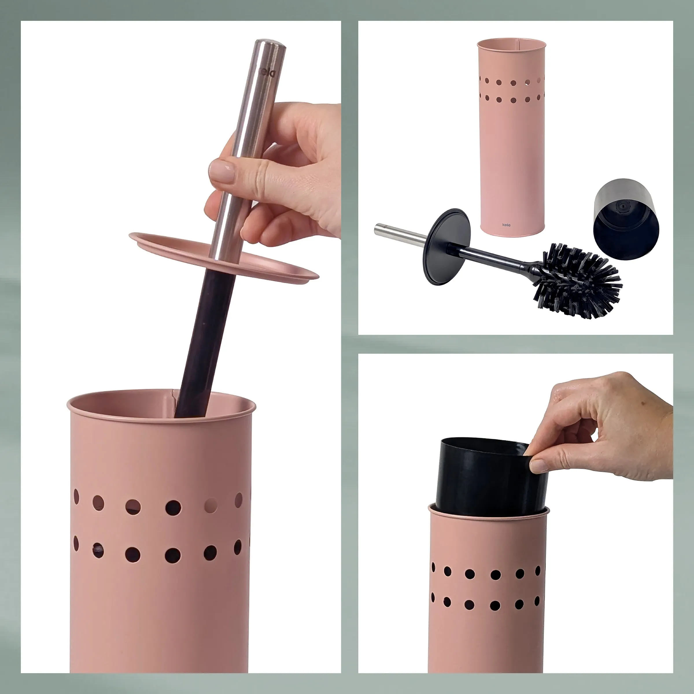 WC-Bürstenhalter Rosa mit Lochdesign - Moderne Toilettenbürste Set Rosa WC-Bürstenhalter mit Lochdesign, schwarzer Bürstenkopf und integrierter Schale, moderne Badezimmerausstattung