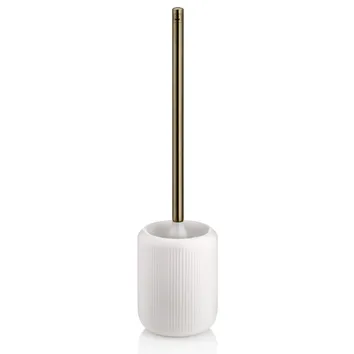Toilettenbürste mit weißem Keramikhalter und goldenem Griff, geriffelte Oberfläche, freistehend