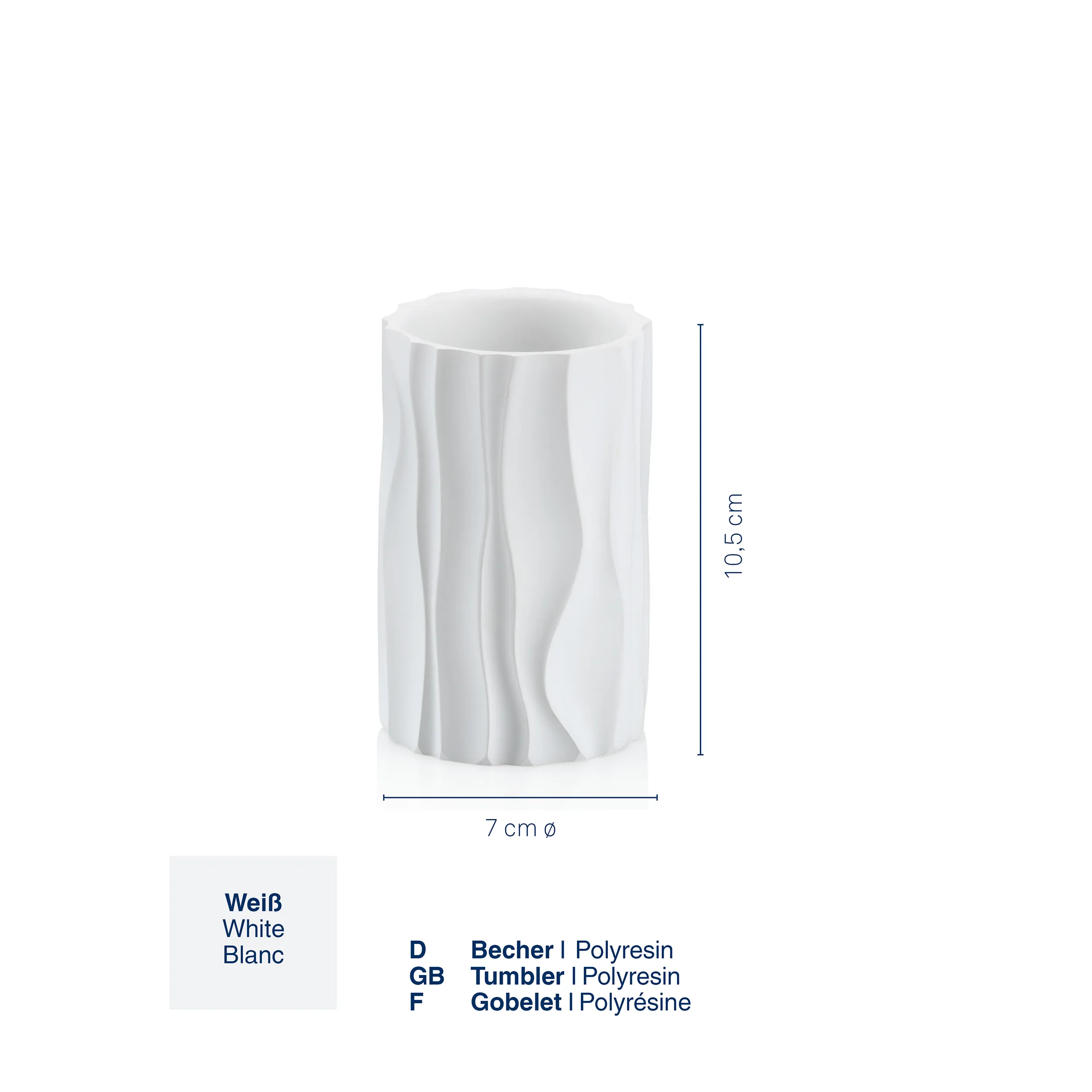 Weiße Polyresin-Vase mit gewellter Oberfläche, 7 cm Durchmesser, 10,5 cm Höhe