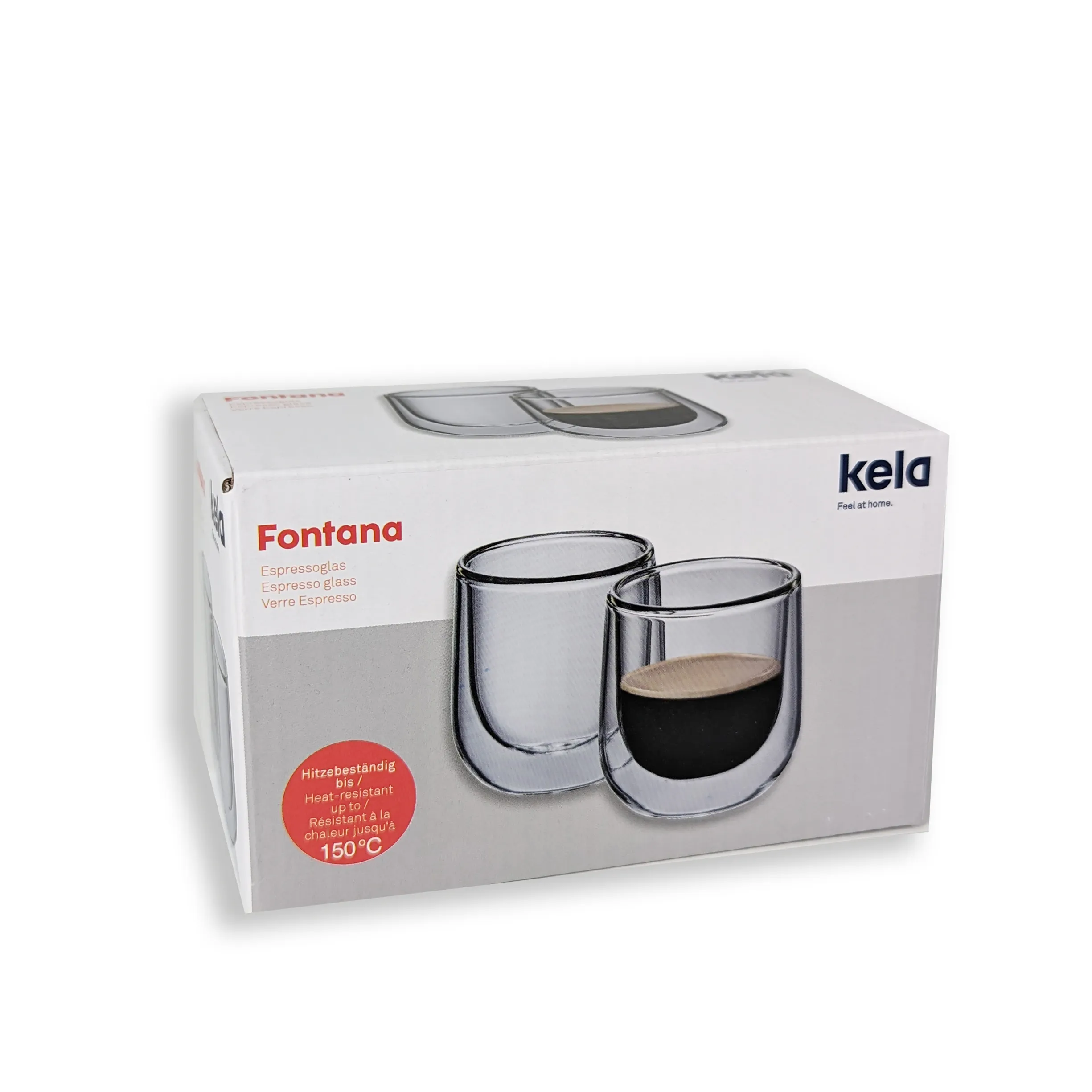 Kela Fontana Espressoglas Set - Doppelwandige Espressogläser hitzebeständig 150°C Kela Fontana Espressoglas Set, 2 doppelwandige Gläser, hitzebeständig bis 150°C, in weißer Produktverpackung