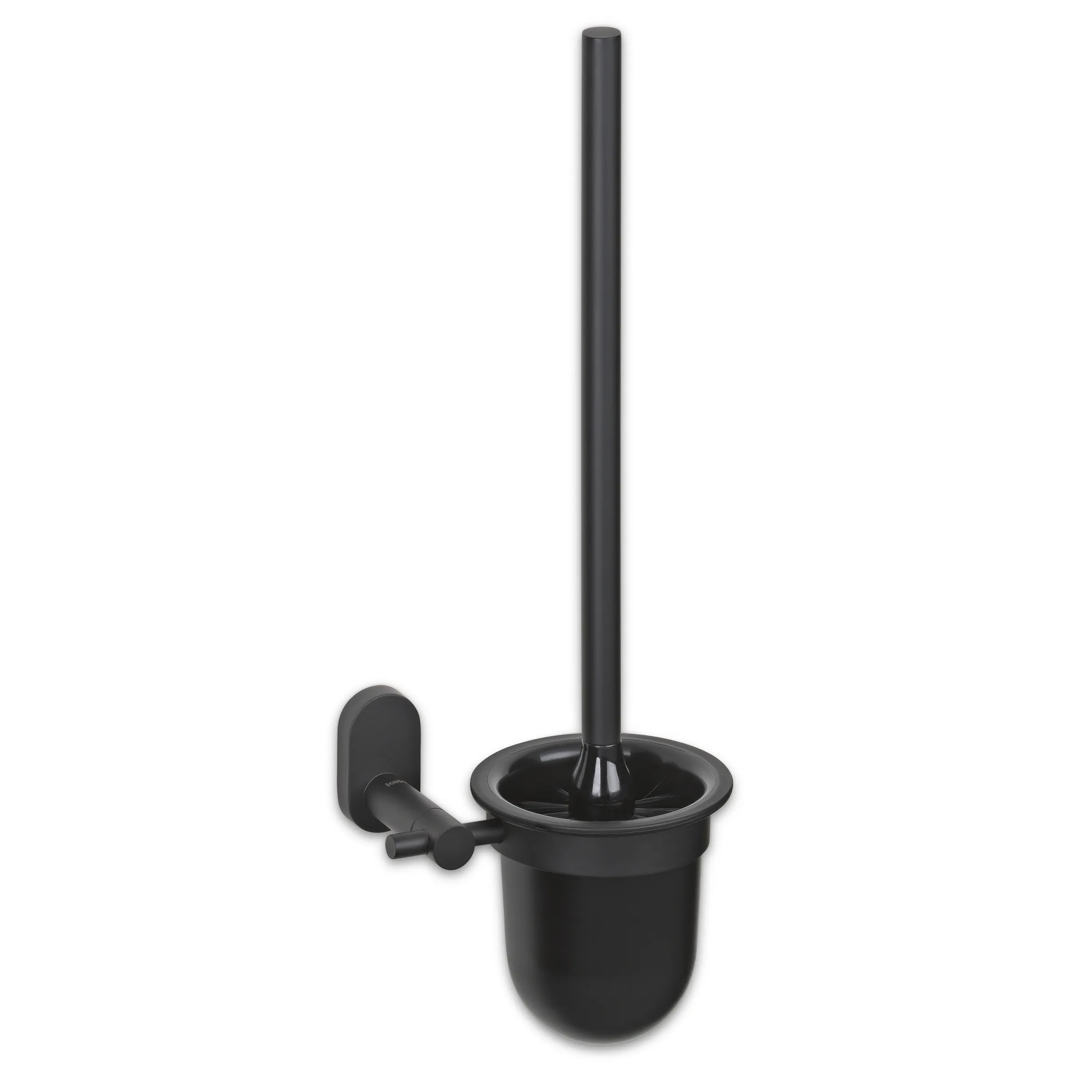 Wandmontierte WC-Bürstengarnitur Schwarz - Toilettenbürste mit Halter Schwarze WC-Bürstengarnitur zur Wandmontage mit rundem Behälter und Bürstenstiel