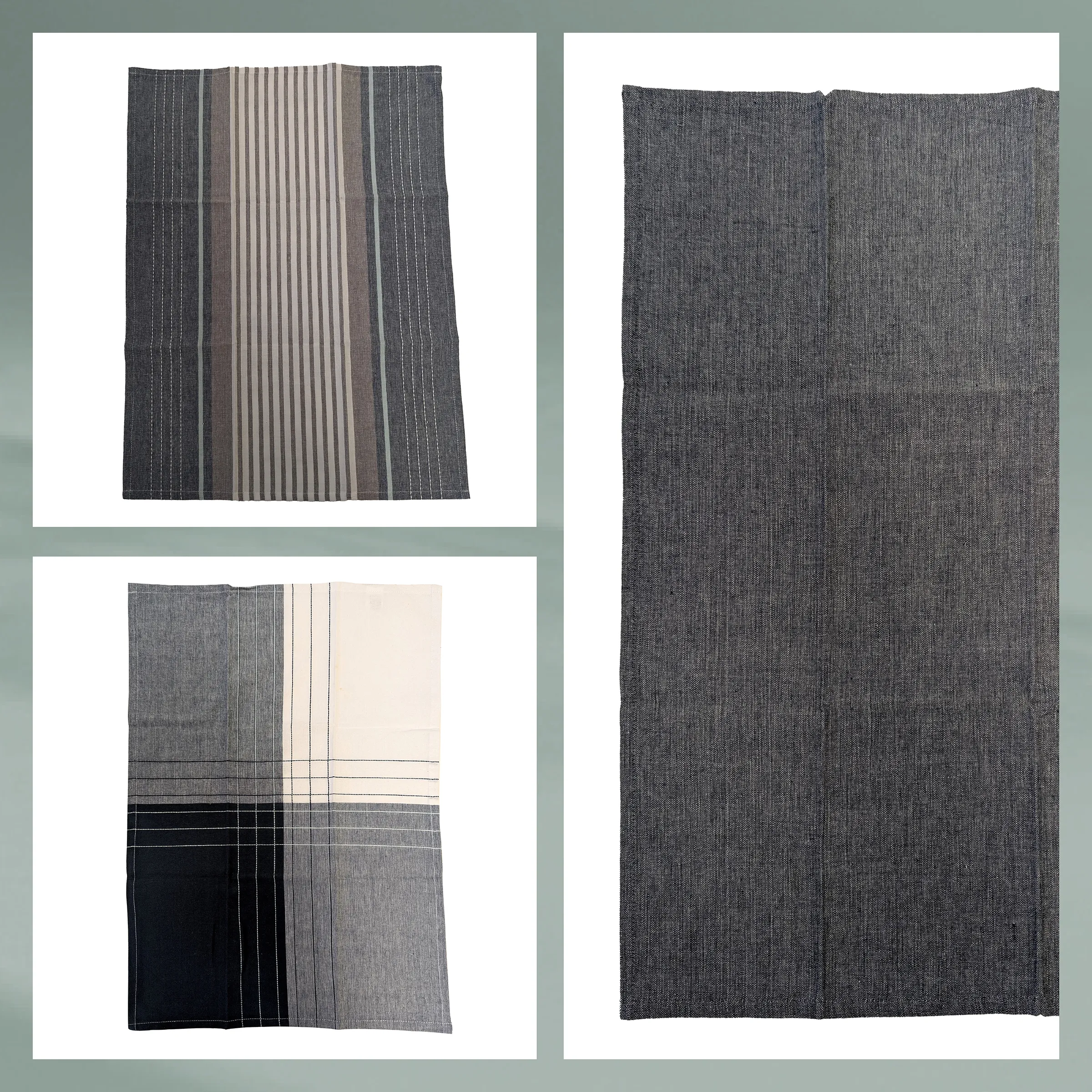 Stoffe Meterware Muster Grau Beige Streifen Kollektion von vier Stoffmustern in Grau, Beige und Schwarz mit verschiedenen Streifenmustern und Texturen