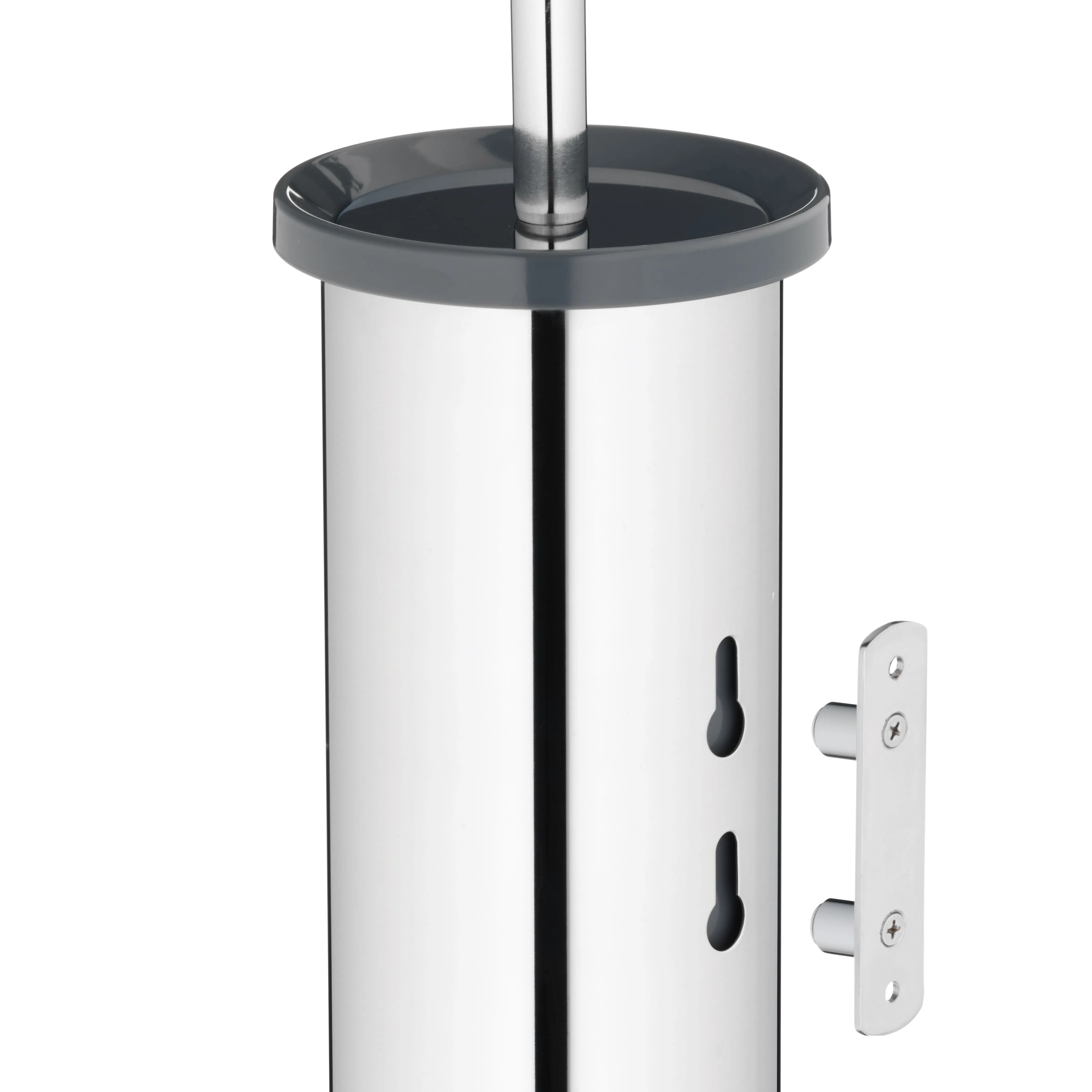Toilettenbürstenhalter Edelstahl mit Wandmontage - WC-Garnitur modern Edelstahl-Toilettenbürstenhalter mit schwarzem Deckel und Wandbefestigung, polierte Oberfläche