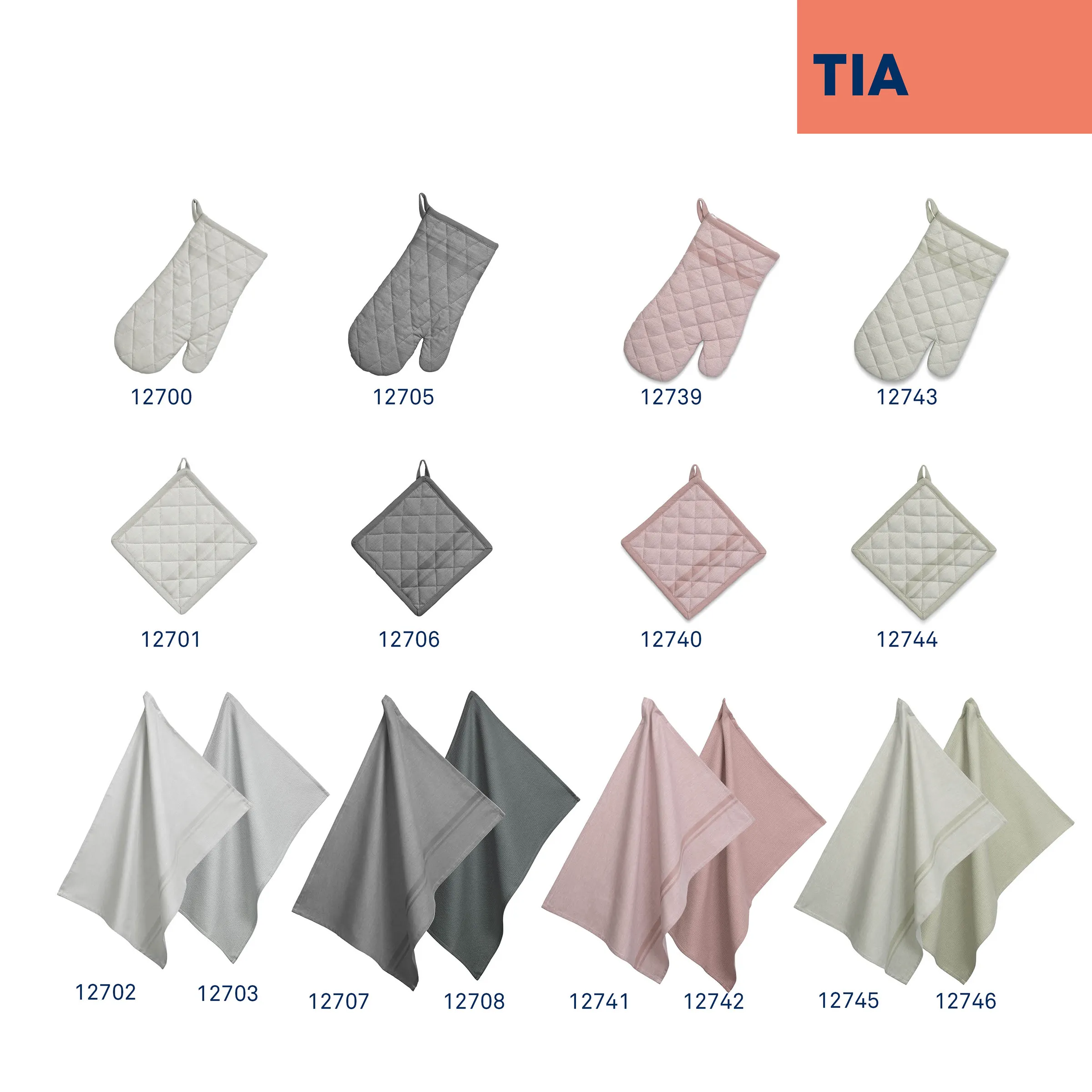 TIA Küchenhelfer-Set: Topflappen, Topfhandschuhe und Geschirrtücher in verschiedenen Farben