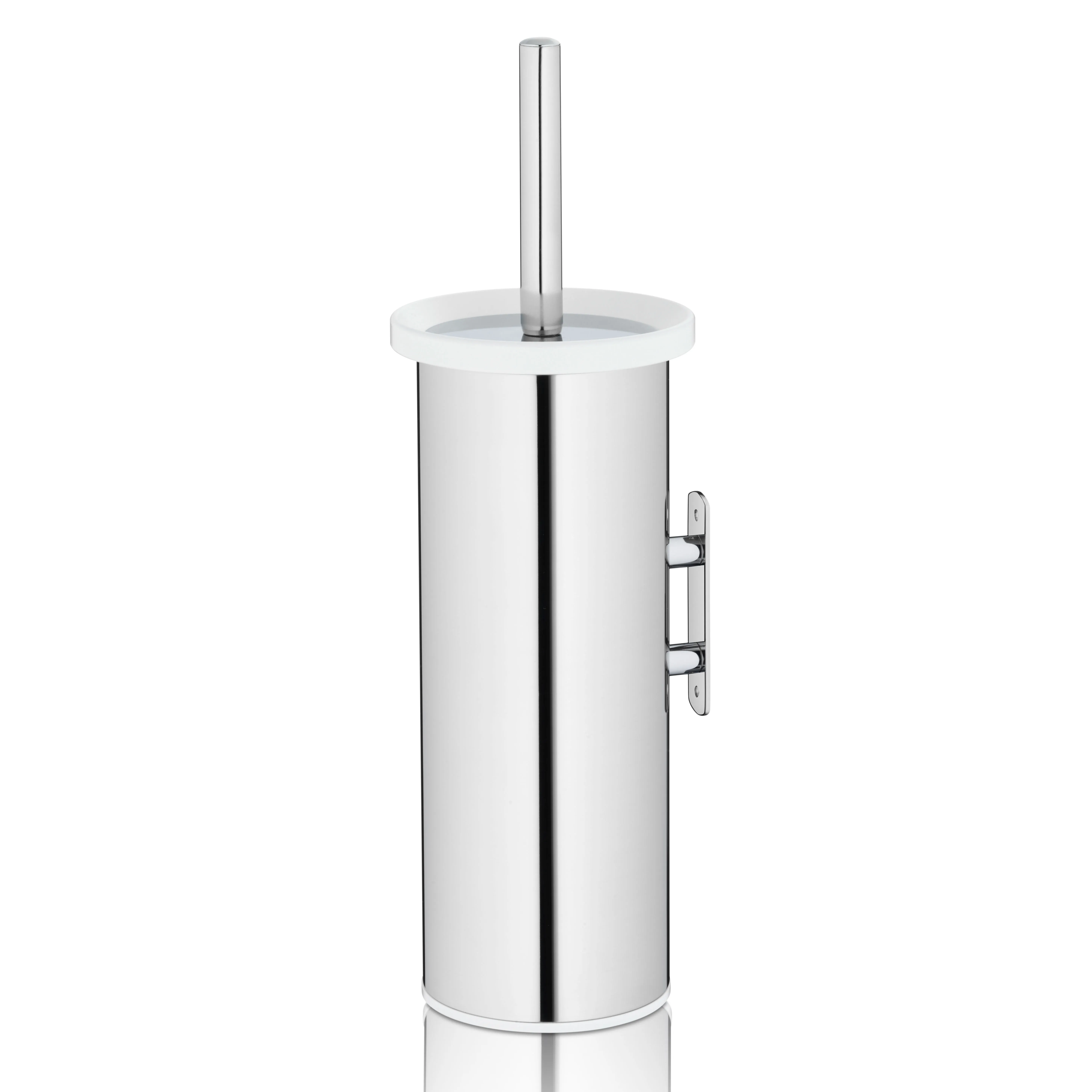 Toilettenbürste Edelstahl mit Design - WC-Bürste modern Moderne Toilettenbürste mit cylindrischer Edelstahlform, weißem Deckel und Griff an der Seite
