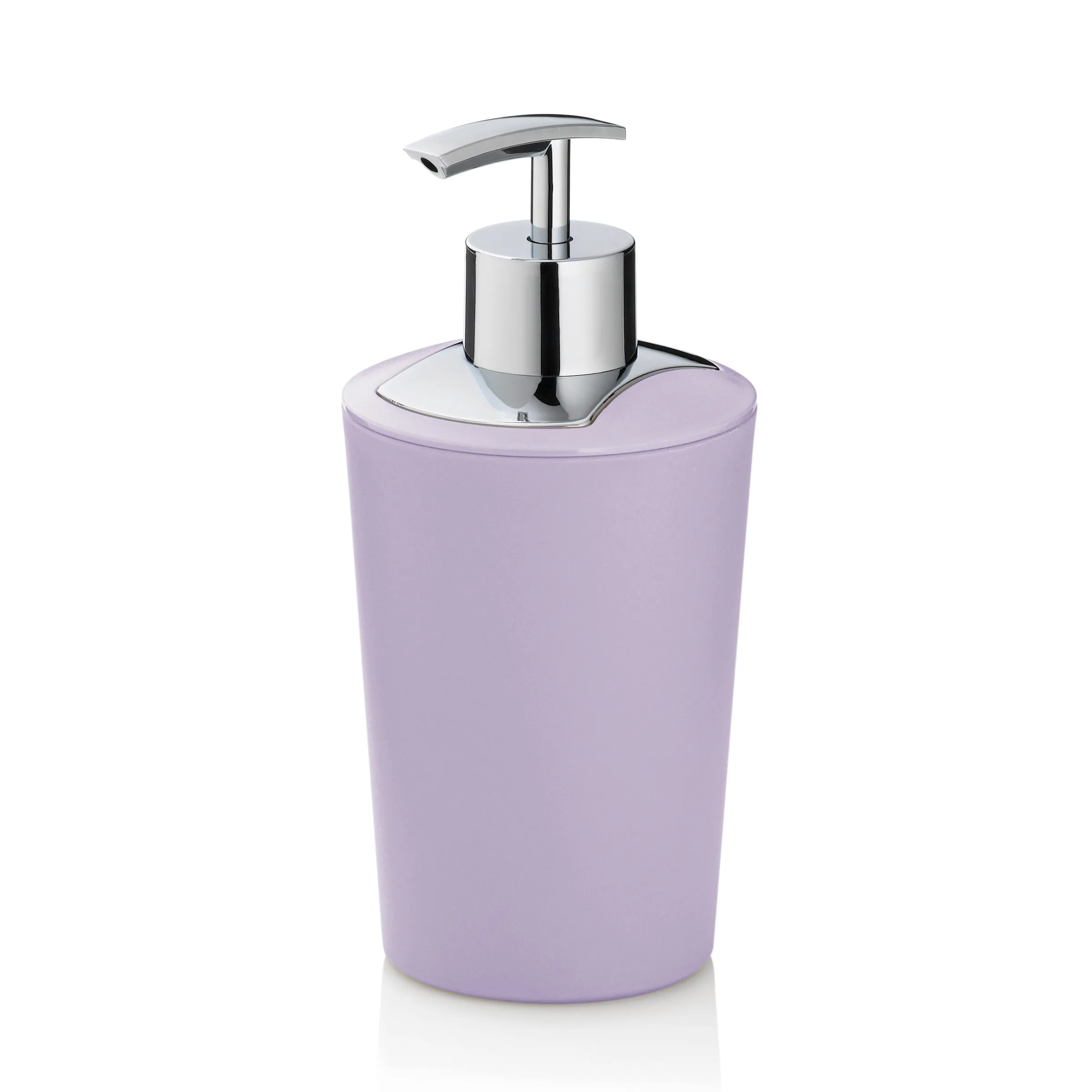Lila Seifenspender mit Pumpe - Badezimmer Accessoire Lila Seifenspender mit verchromtem Pumpenkopf und weißer Oberplatte für Badezimmer und Küche