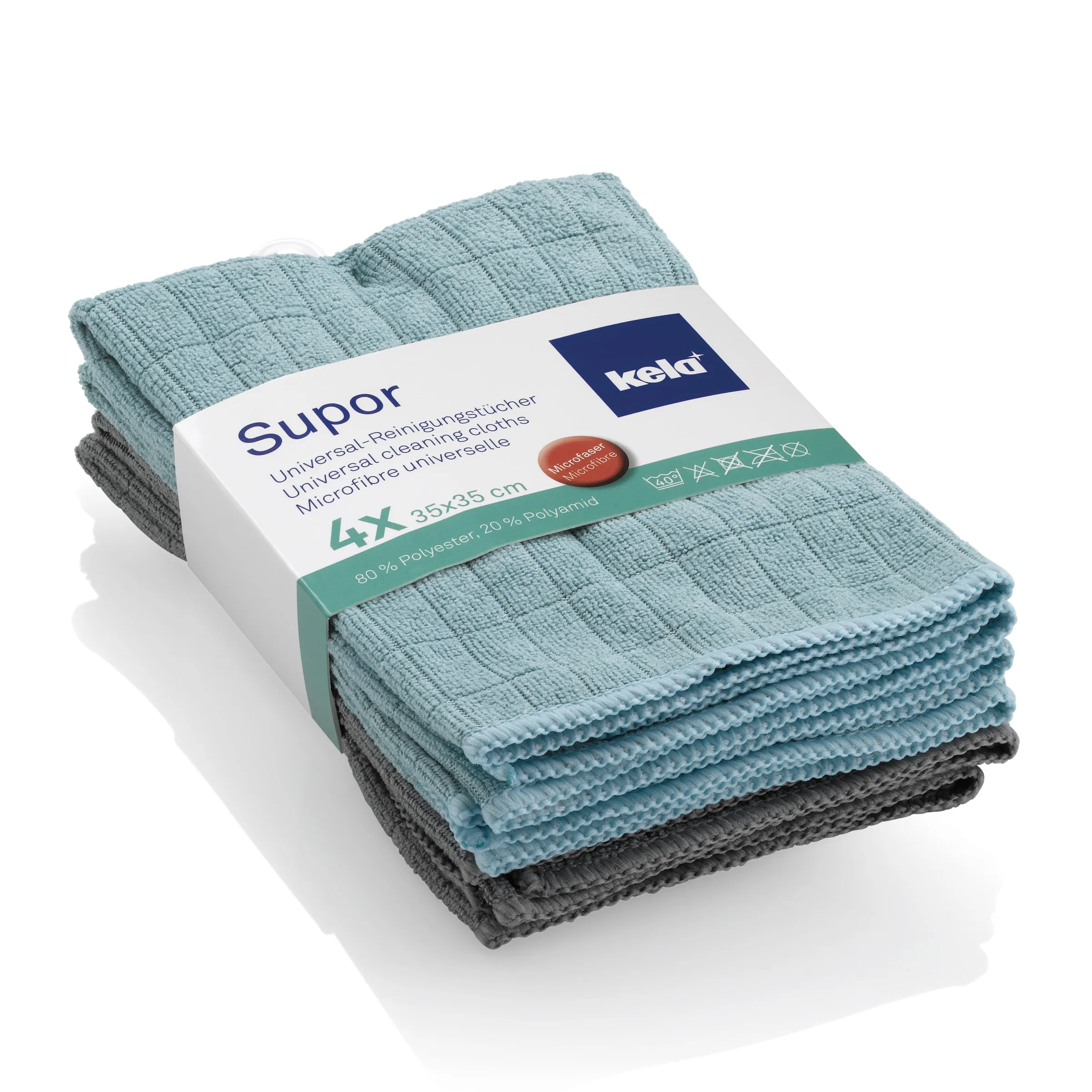 Kela Supor Microfasertücher 4er Set Reinigungstücher Kela Supor Microfasertücher Set mit 4 Reinigungstüchern in Blau und Grau, 35x35 cm, verpackt