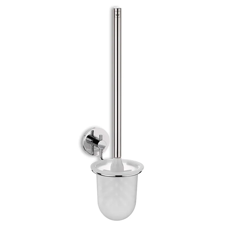WC-Bürstengarnitur Chrom wandmontiert mit Glashalter Wandmontierte WC-Bürstengarnitur aus Chrom mit Glashalter und langem Griff