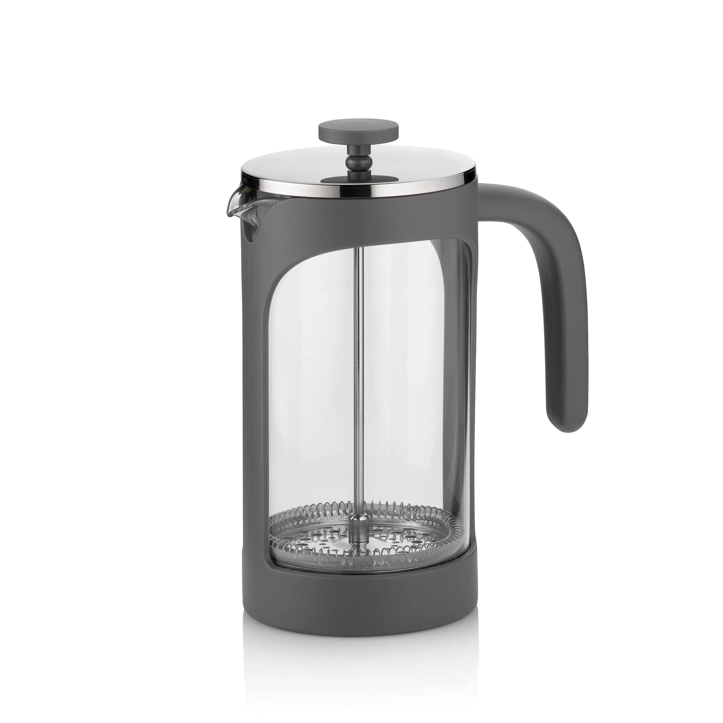 Pressekannen Kaffeepresse Glas mit Sieb Grauer Pressekannenkocher aus Glas und Kunststoff mit Metalldeckel und Filtersieb zum Aufbrühen von Tee oder Kaffee