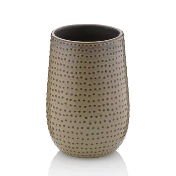Keramischer Übertopf in Beige mit durchgehend gepunkteter Textur und schwarzem Innenglasur, moderne zylindrische Form