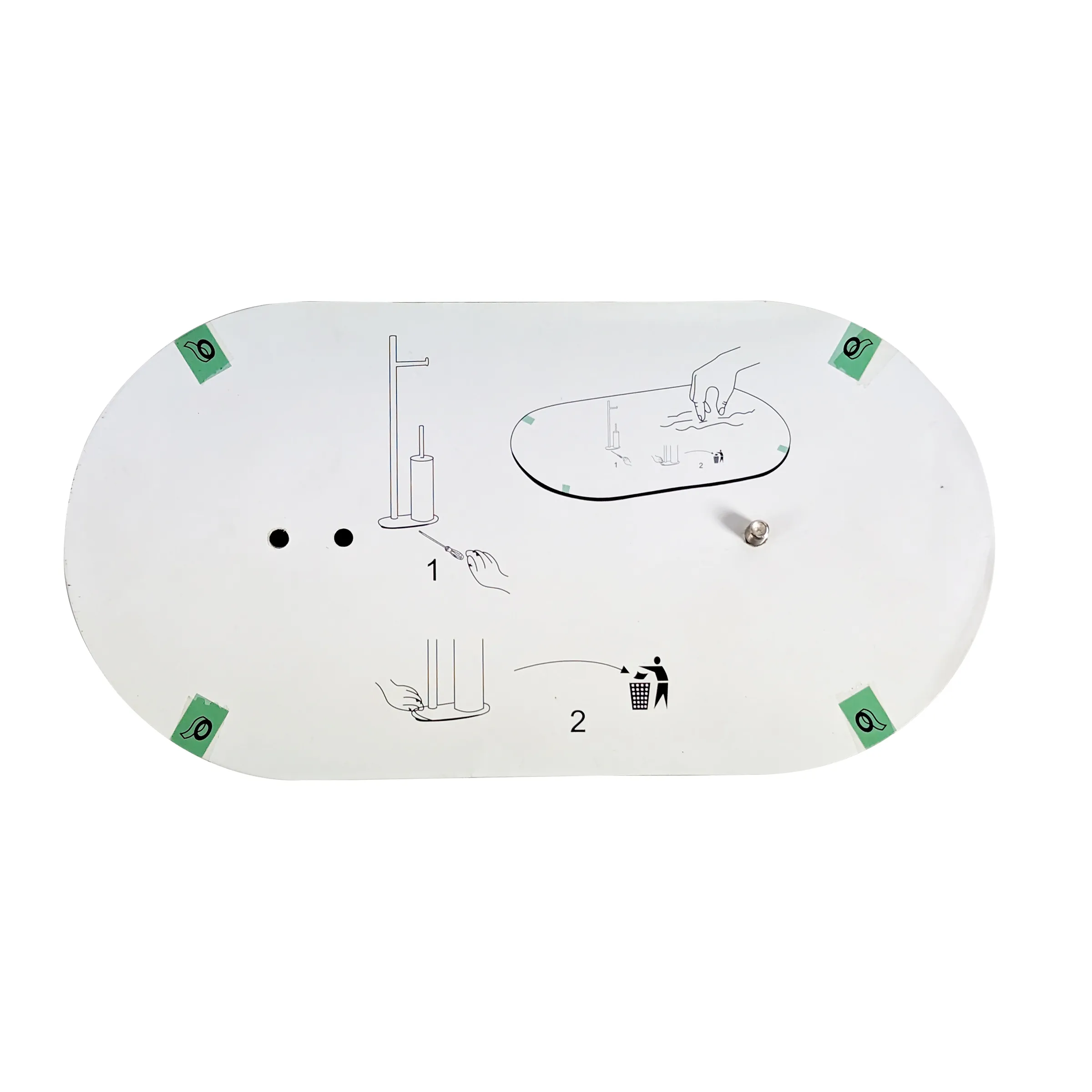 Wickelauflage mit Montageanleitung und Papierrollenhalter – nachhaltig und praktisch Ovale Wickelauflage mit Anleitung: Papierrollenhalter montieren und entsorgen, grüne Recycling-Symbole