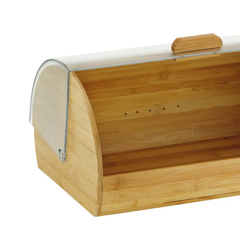 Bamboo Brotkaste mit Rolldeckel Holzbrotkaste aus Bambus mit rollbarem Deckel und Griff, offene Vorderseite sichtbar