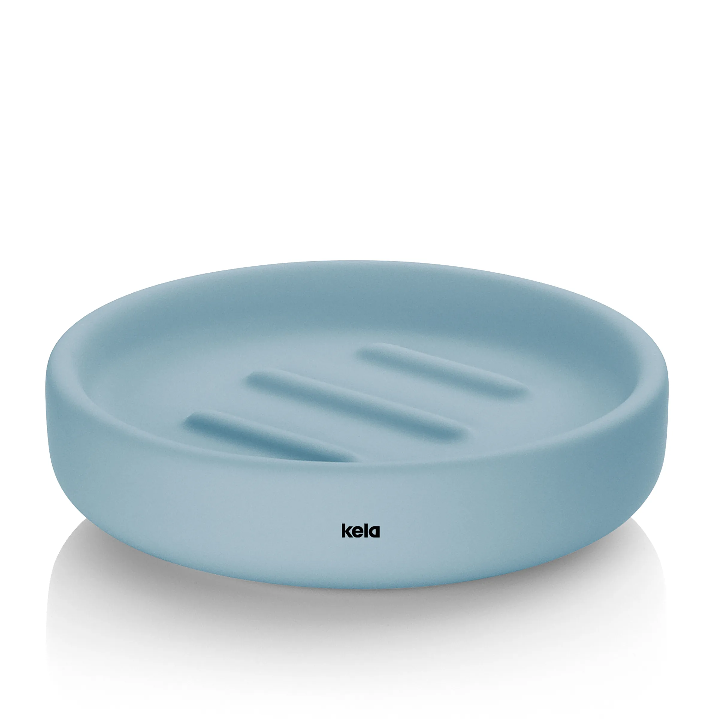 Seifenschale blau - kela Badezimmer Accessoires Hellblaue runde Seifenschale aus Kunststoff mit Drainage-Rillen, Marke kela