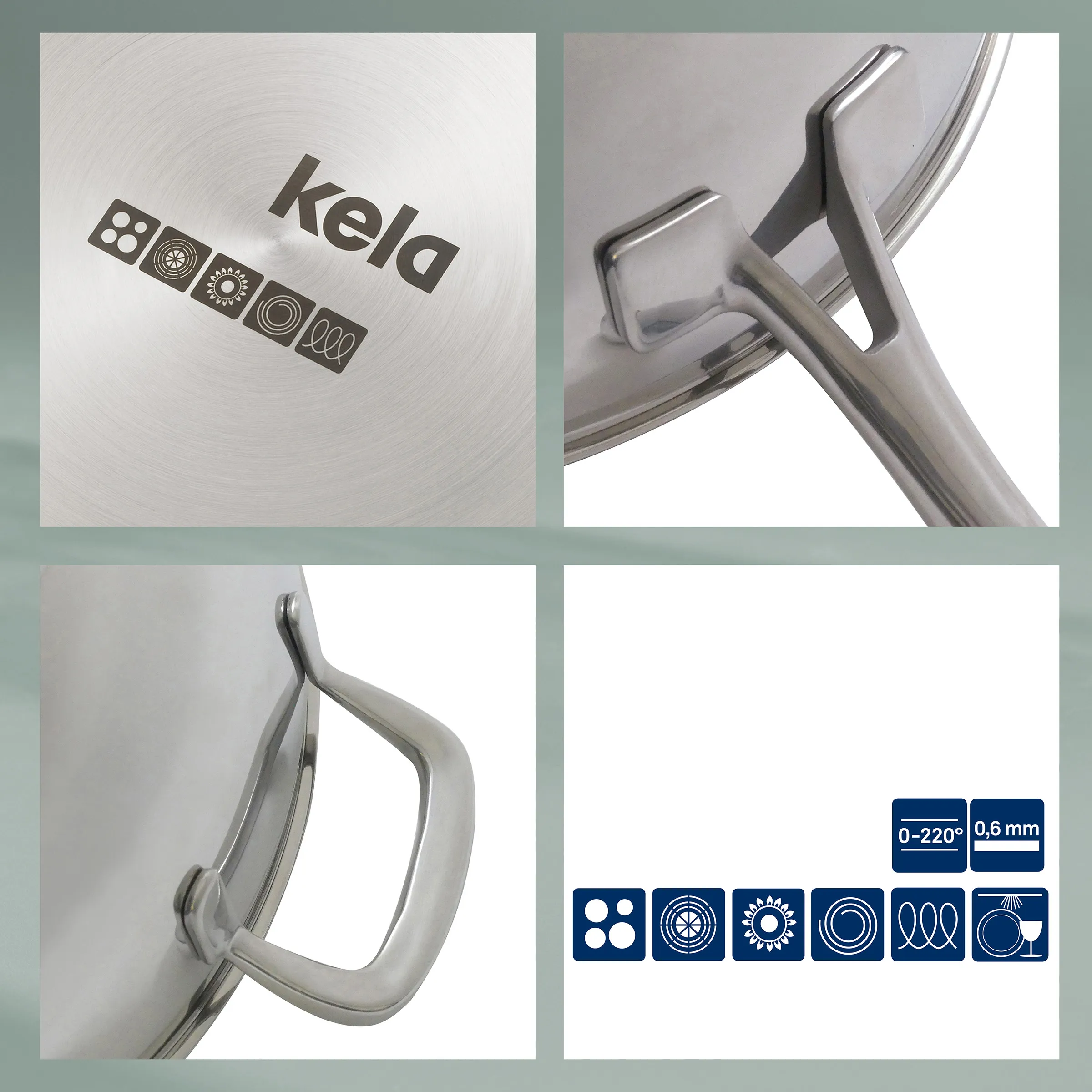 Kela Knethaken Edelstahl Küchenmaschinen-Zubehör Kela Knethaken aus Edelstahl für Küchenmaschine mit Produktdetails und Anwendungssymbolen