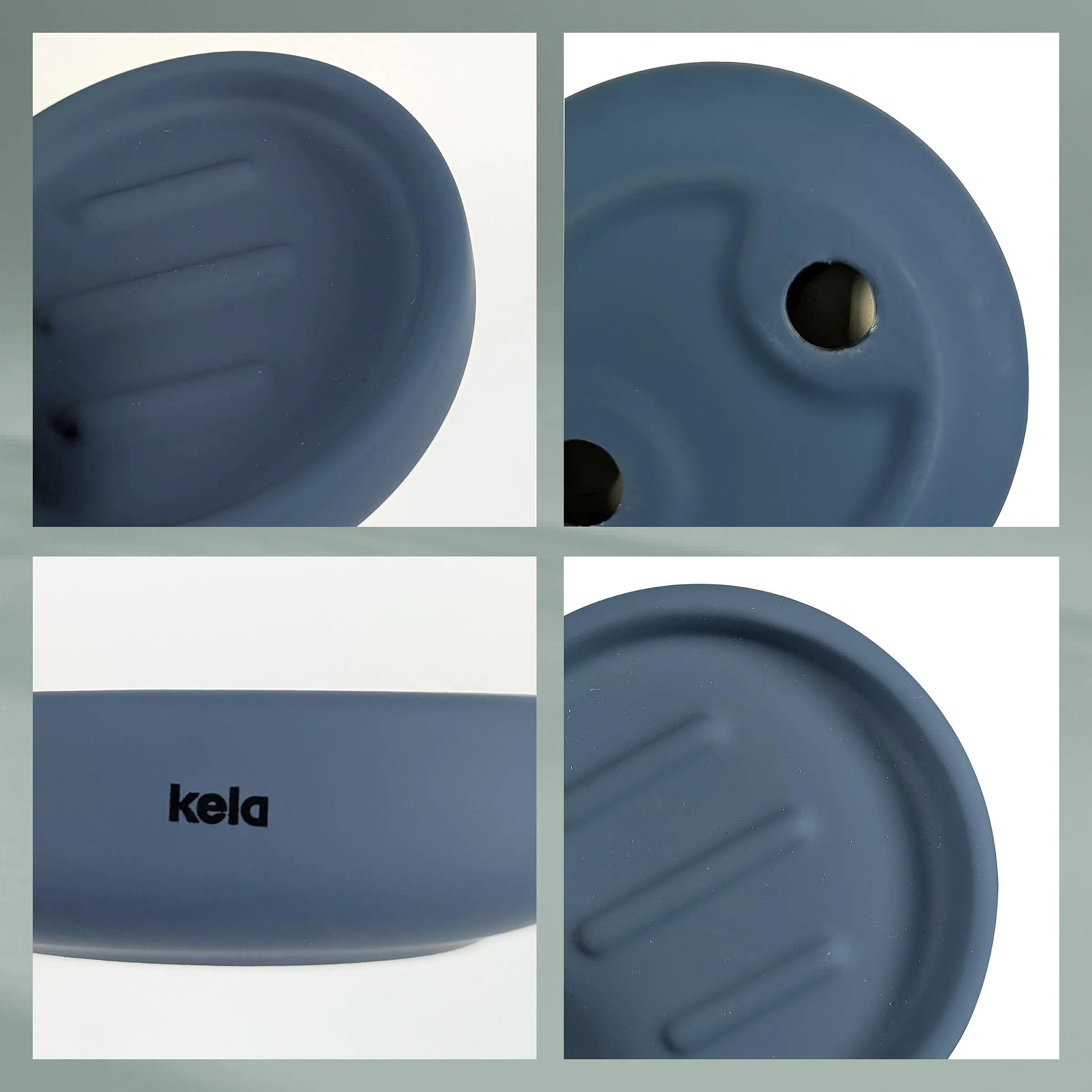 Kela Schüssel blau - modernes Küchendesign Blaue Kela Schüssel von mehreren Seiten mit Detailaufnahmen des Designs und der Oberfläche