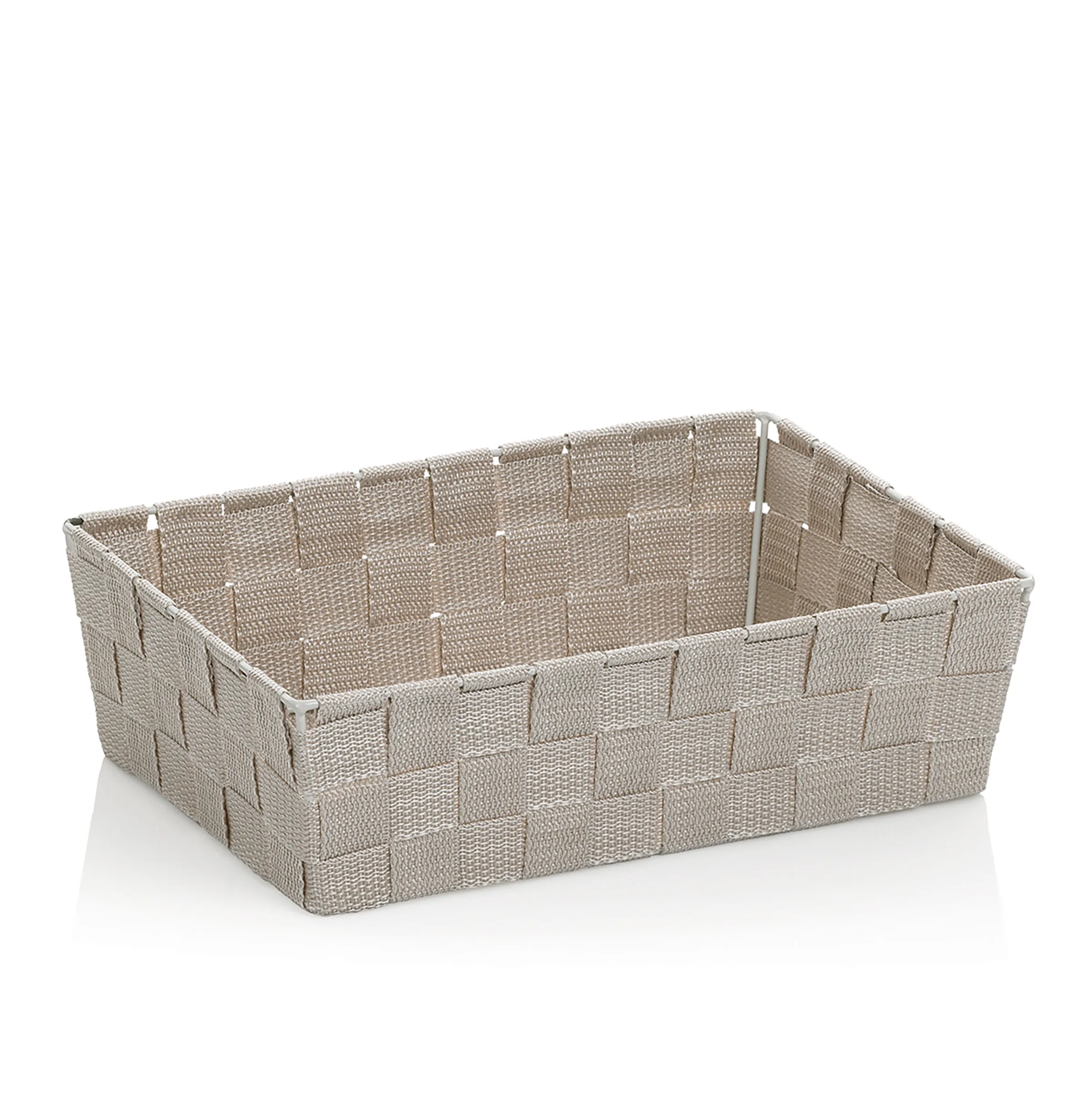 Gewebter Aufbewahrungskorb beige Flechtmuster Beige gewebter Aufbewahrungskorb mit Flechtmuster und Griffen, rechteckige Form aus Kunststoff