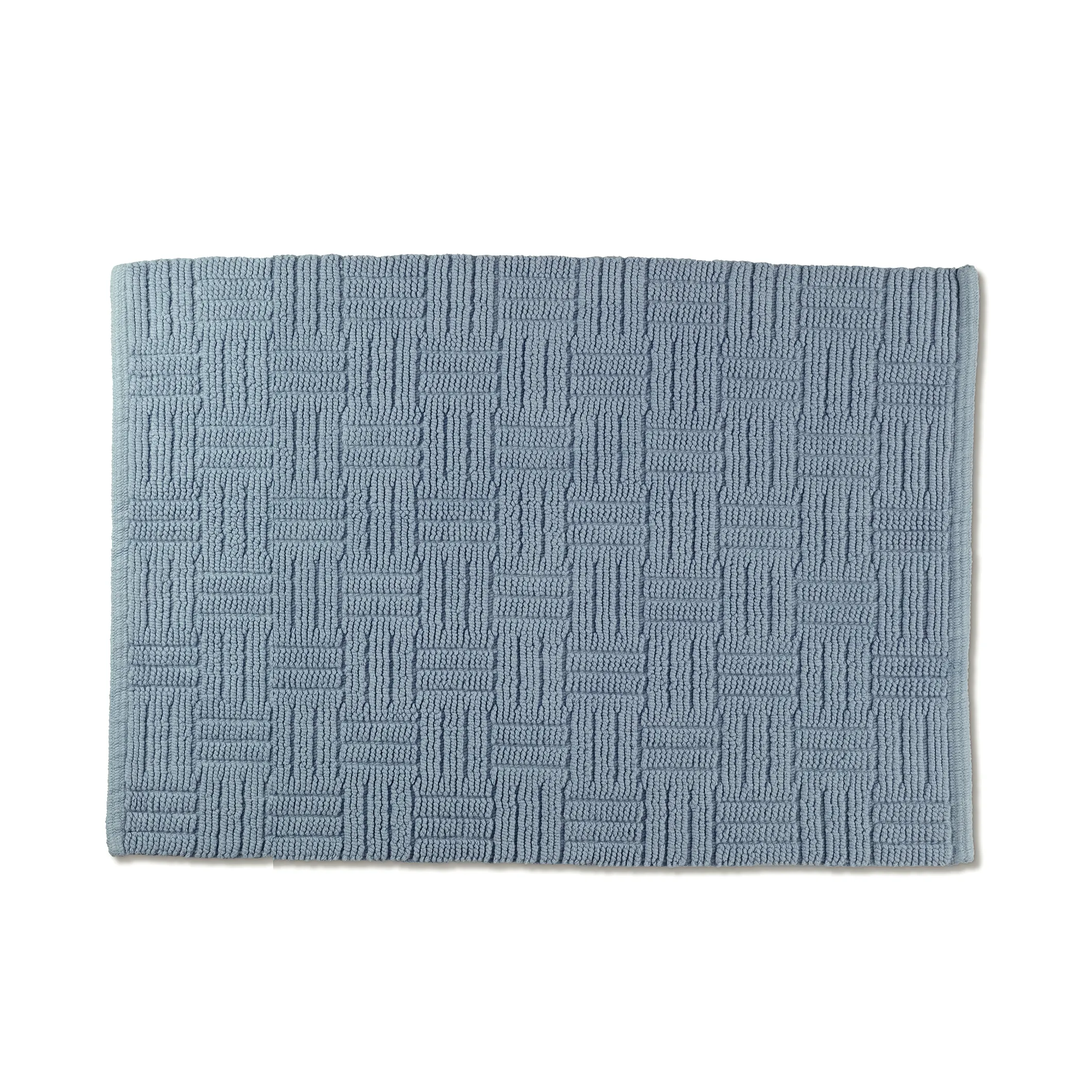 Moderner Baumwollteppich blau mit Strukturmuster Hellblauer Baumwollteppich mit strukturiertem Muster aus vertikalen Linien und geometrischen Formen