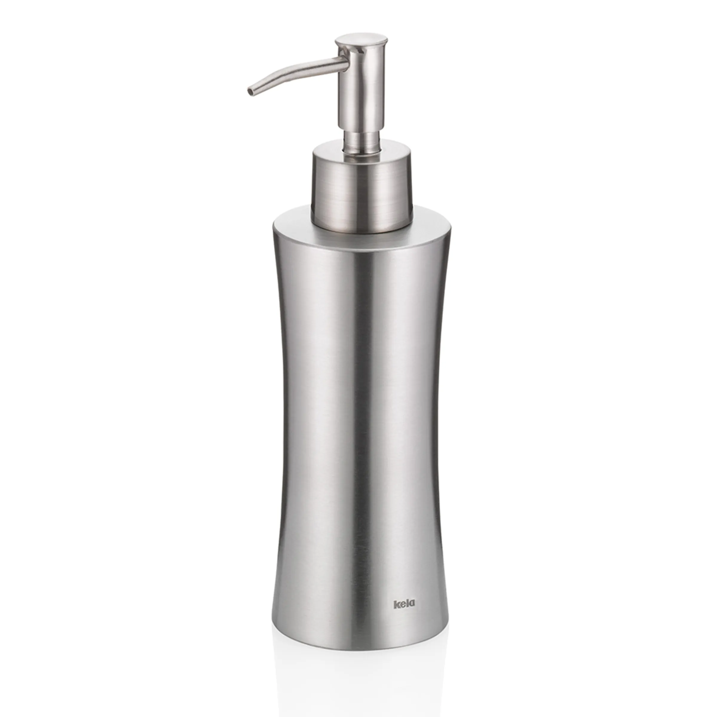 Edelstahl-Seifenspender mit eleganter Konusform und silberfarbenem Pumpenkopf