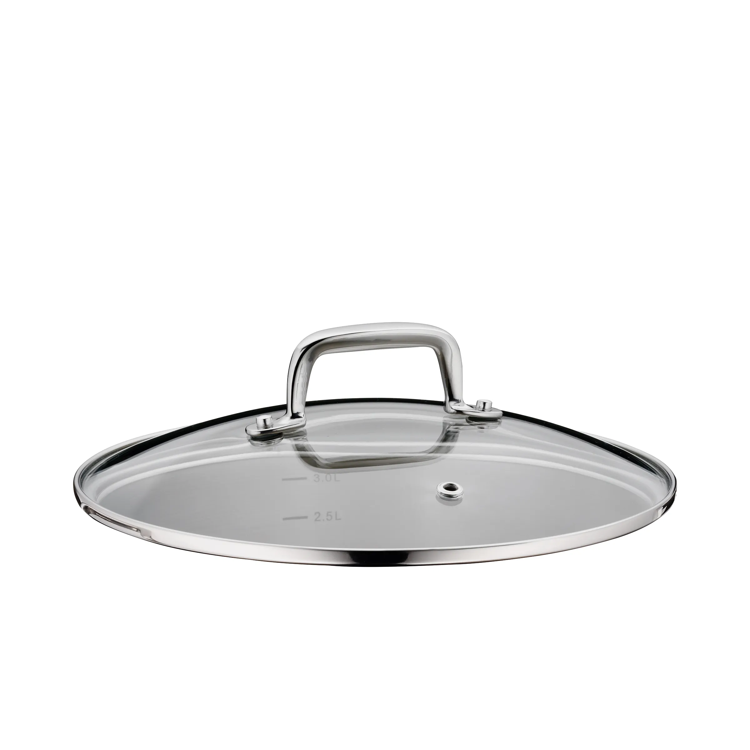 Glasdeckel mit Edelstahlgriff 2,5L - Topfdeckel mit Dampfloch Glasdeckel mit Edelstahlgriff und Dampfloch, 2,5L Markierung, für Töpfe und Pfannen