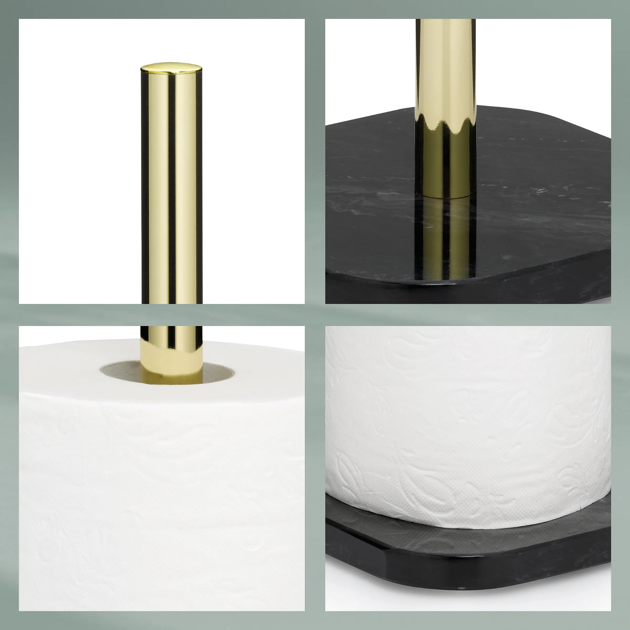 Tischgestell Gold mit schwarzer Holzplatte - Designer Tischbein Messing Goldenes Tischgestell mit schwarzer Holzplatte und weißem Dekorationselement in Detailansichten