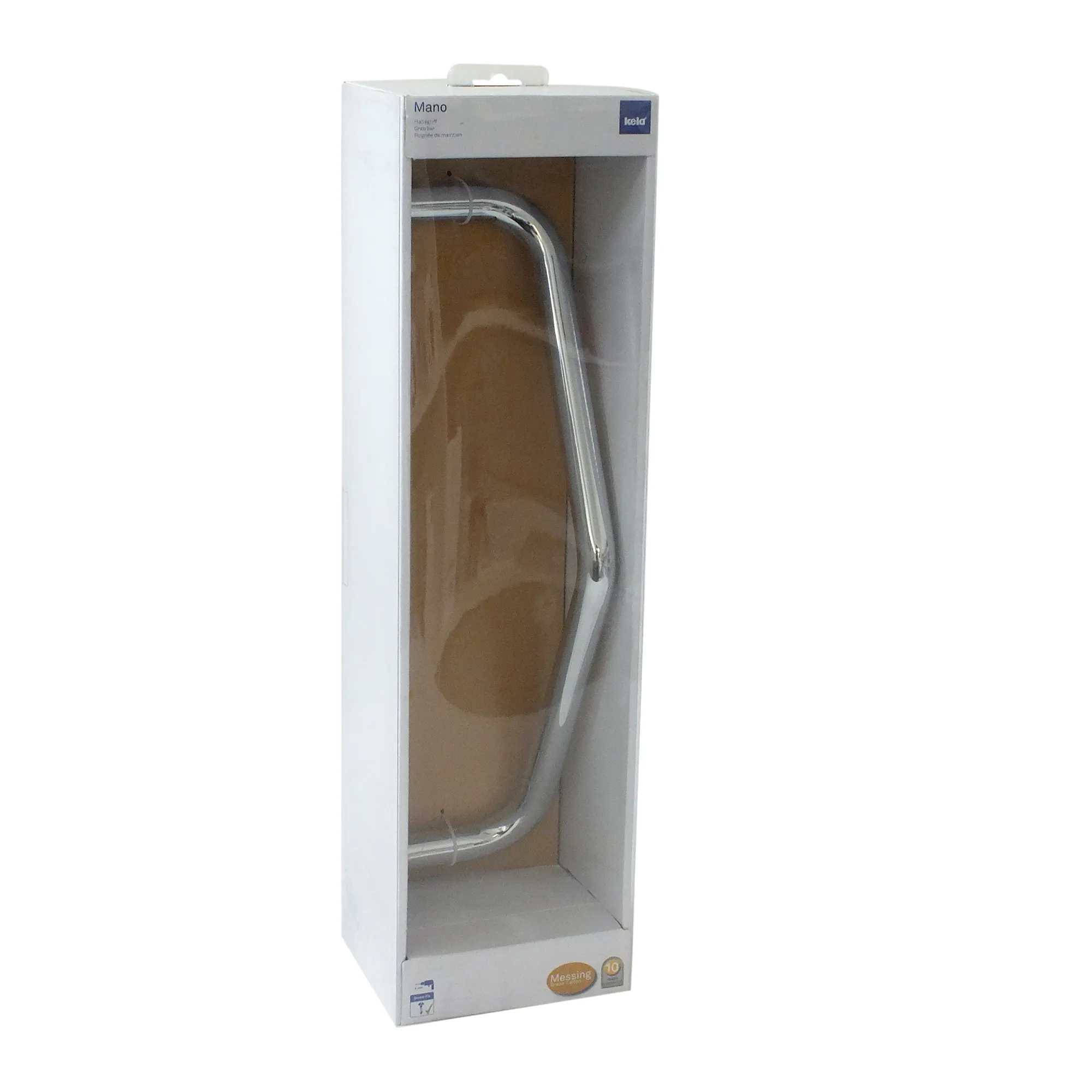 Kela Mano Handbrause - Duschkopf aus Edelstahl Verpackte Kela Mano Handbrause mit gebogenem Edelstahl-Duschkopf in Retail-Kartonage