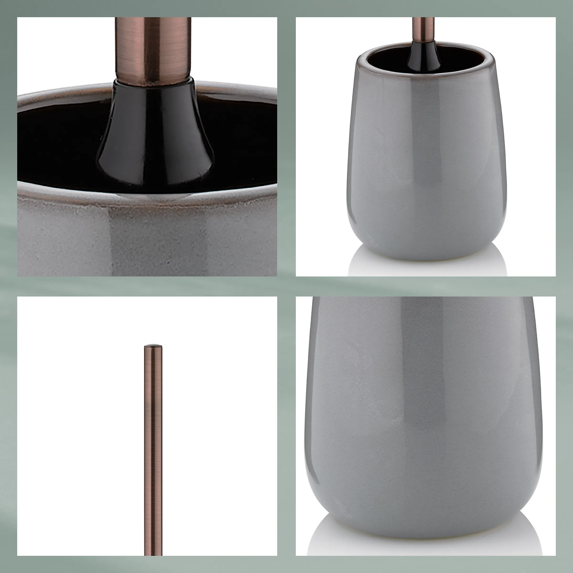WC-Bürstenhalter Grau Kupfer - Modernes Badezimmer Accessoire Set Grauer WC-Bürstenhalter mit Kupferdetails und schwarzer Bürstenbasis in modernem Design
