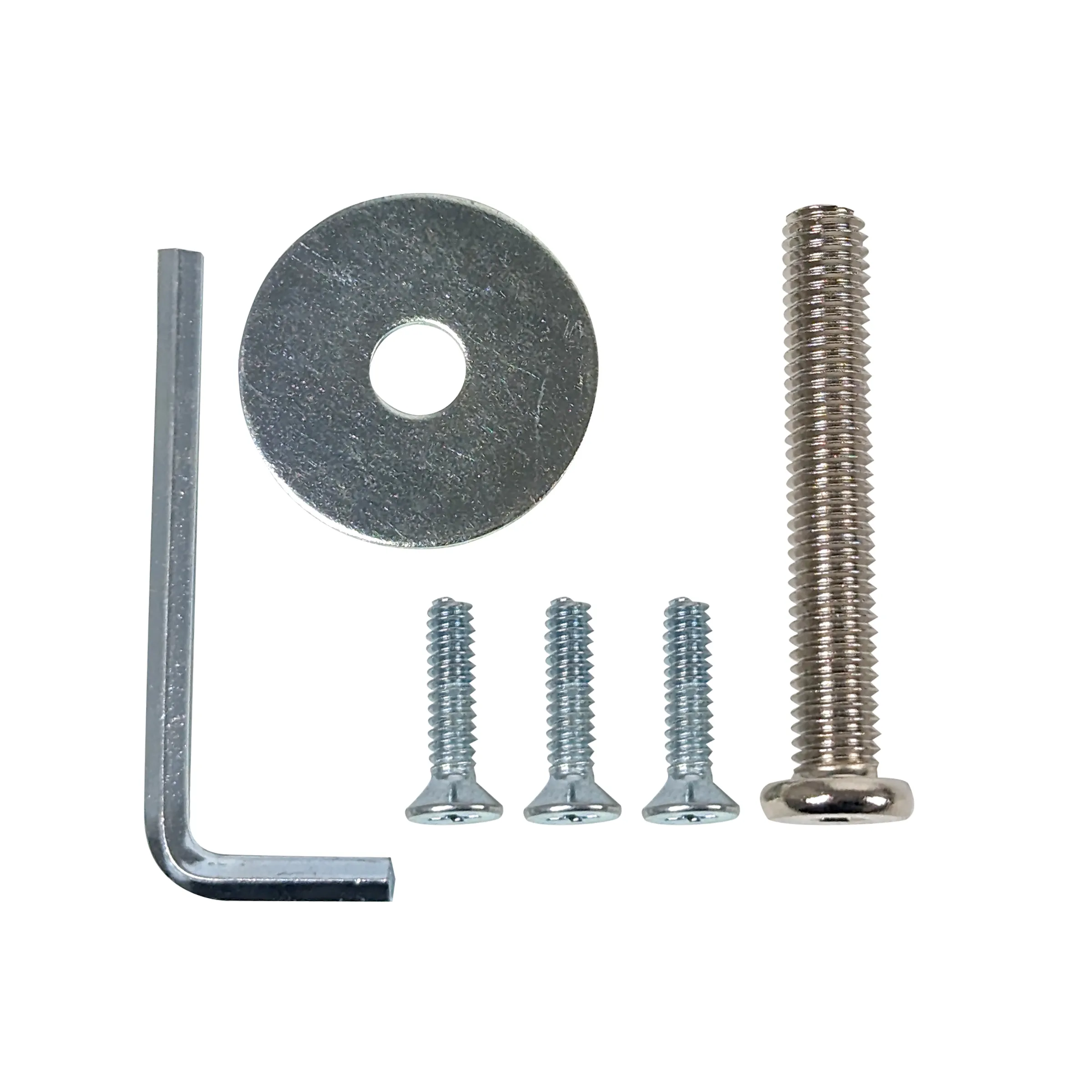 Hardware Montage-Set mit Winkel und Befestigungsschrauben Montage-Set bestehend aus L-Winkel, Unterlegscheibe, drei Schrauben und einer großen Maschinenschraube