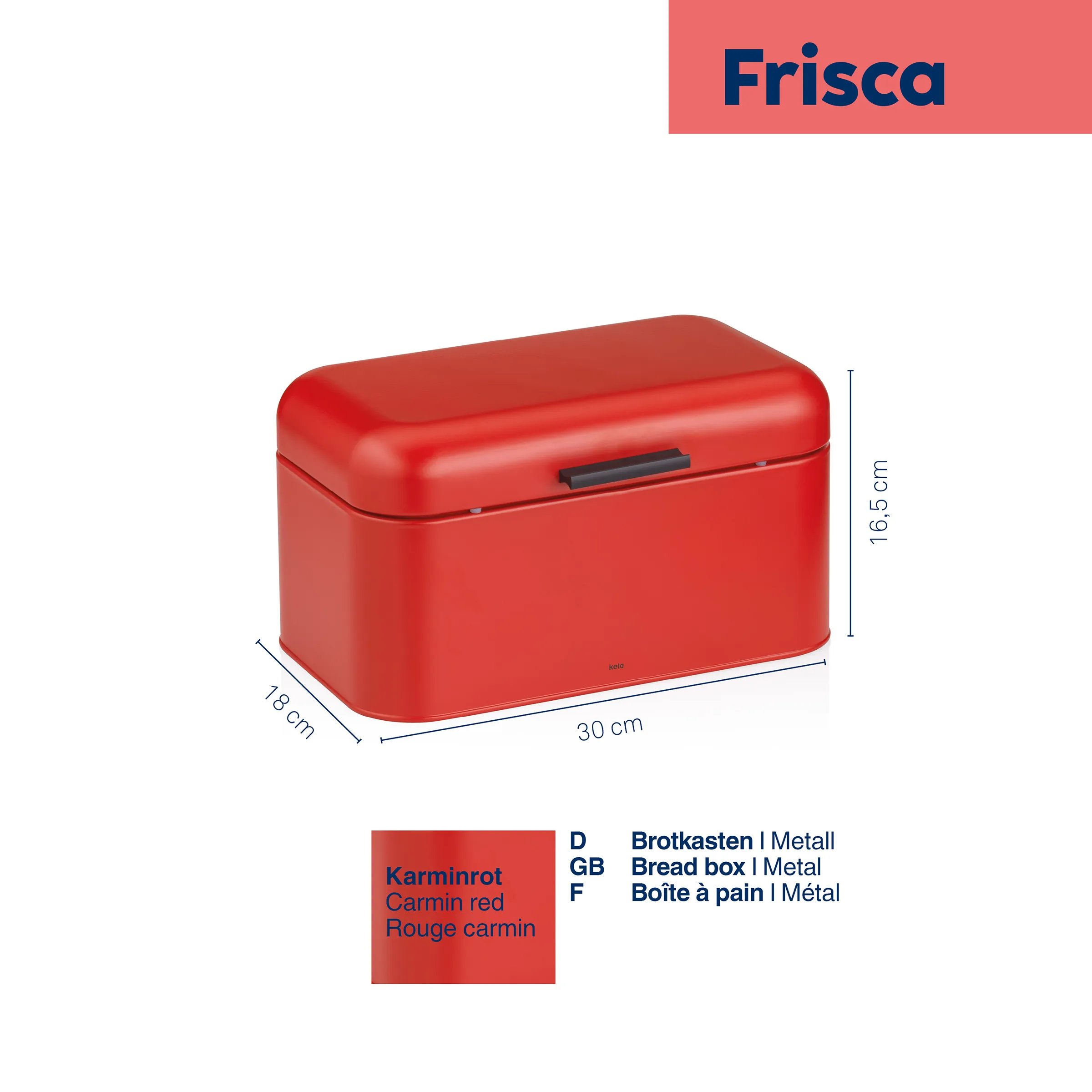 Frisca Brotkasten Kaminrot - Metall Brotbox Rote Frisca Brotkasten aus Metall mit den Maßen 30 x 18 x 16,5 cm, modernes Design mit schwarzem Griff