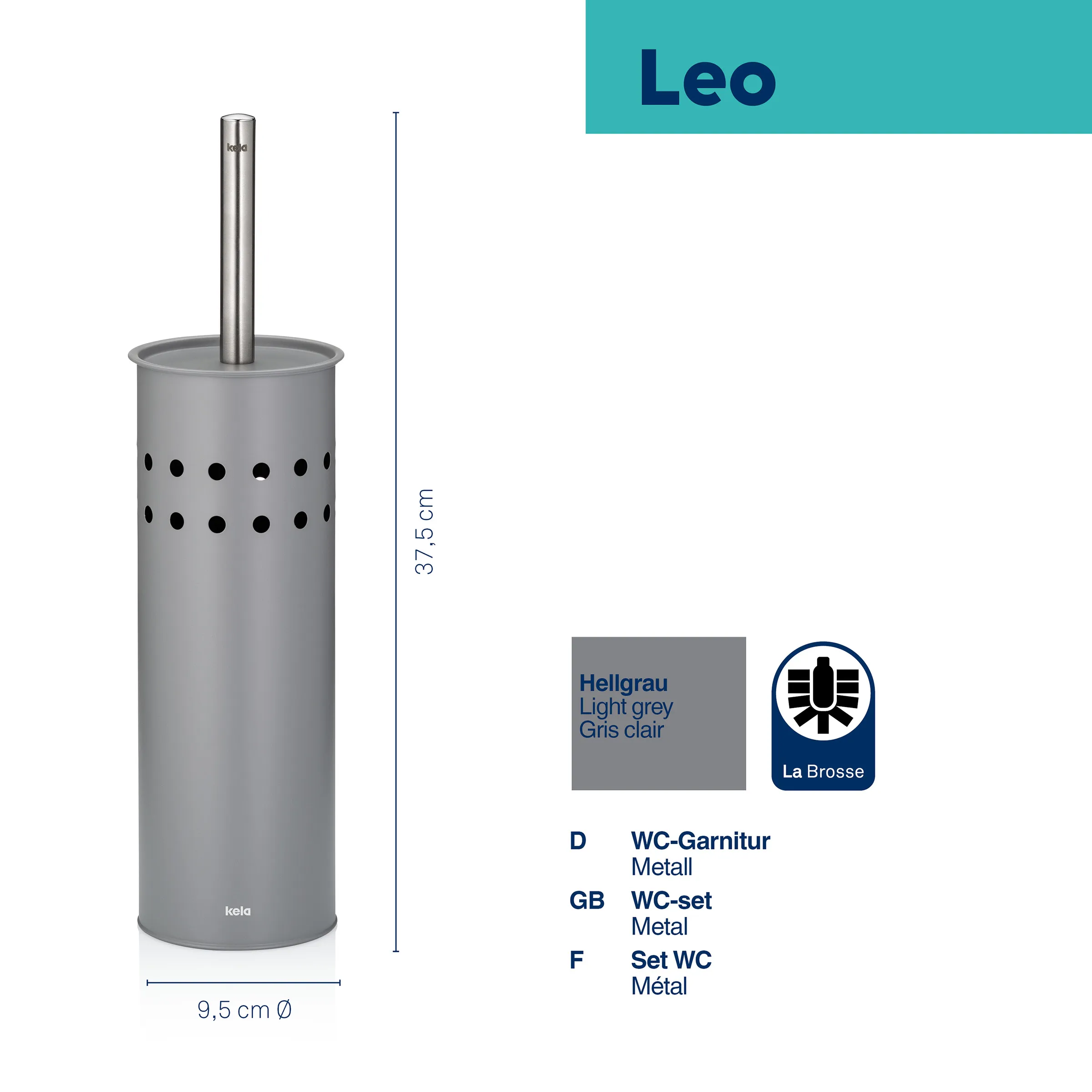 Leo Toilettenbürste Metall - Hellgrau WC-Bürste Leo Toilettenbürste aus Metall in Hellgrau mit Stahl-Griff, 37,5 cm Höhe und 9,5 cm Durchmesser