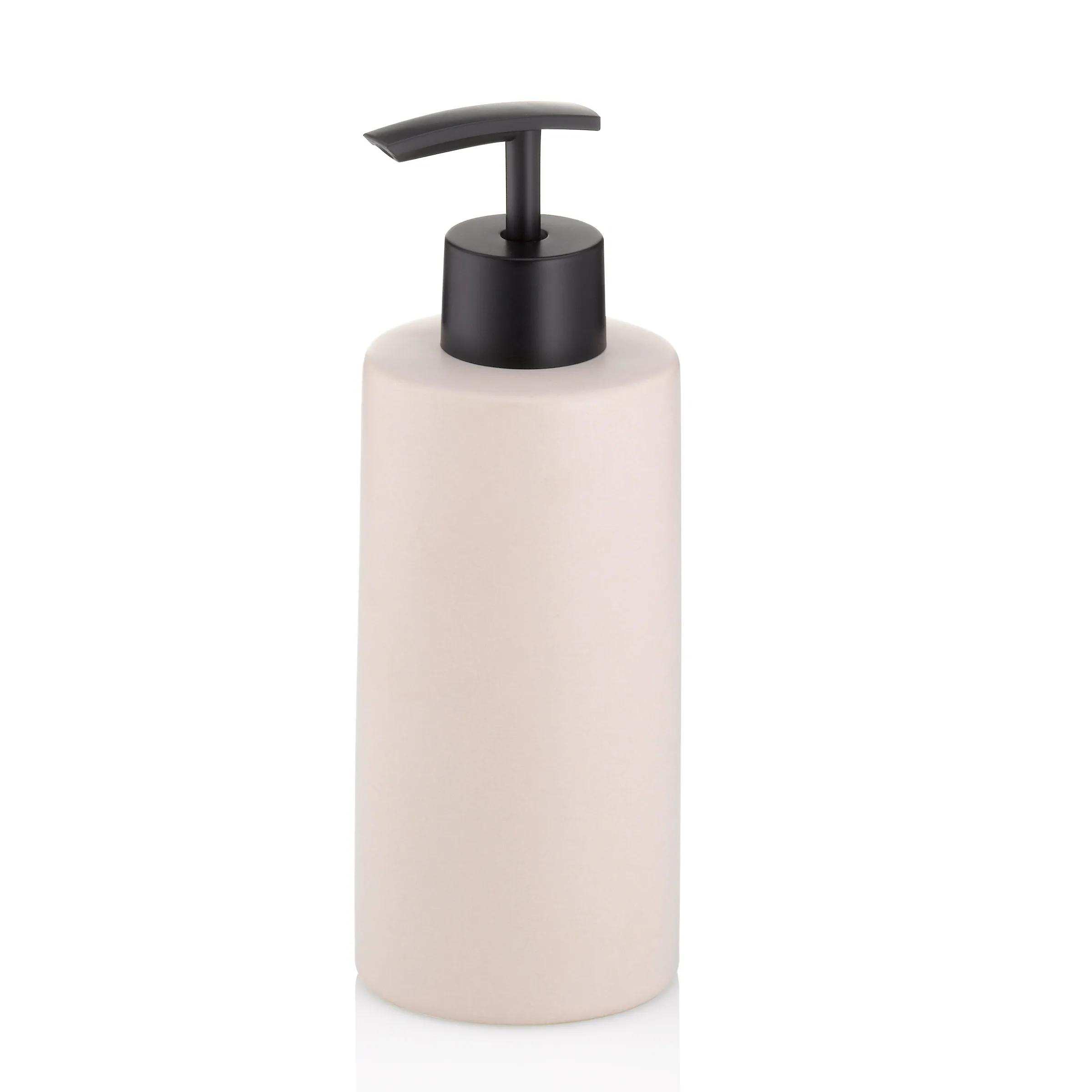 Seifenspender mit Pumpe - elegantes Badezimmer Accessoire Creme-farbener Seifenspender mit schwarzer Pumpvorrichtung und Metalldeckel