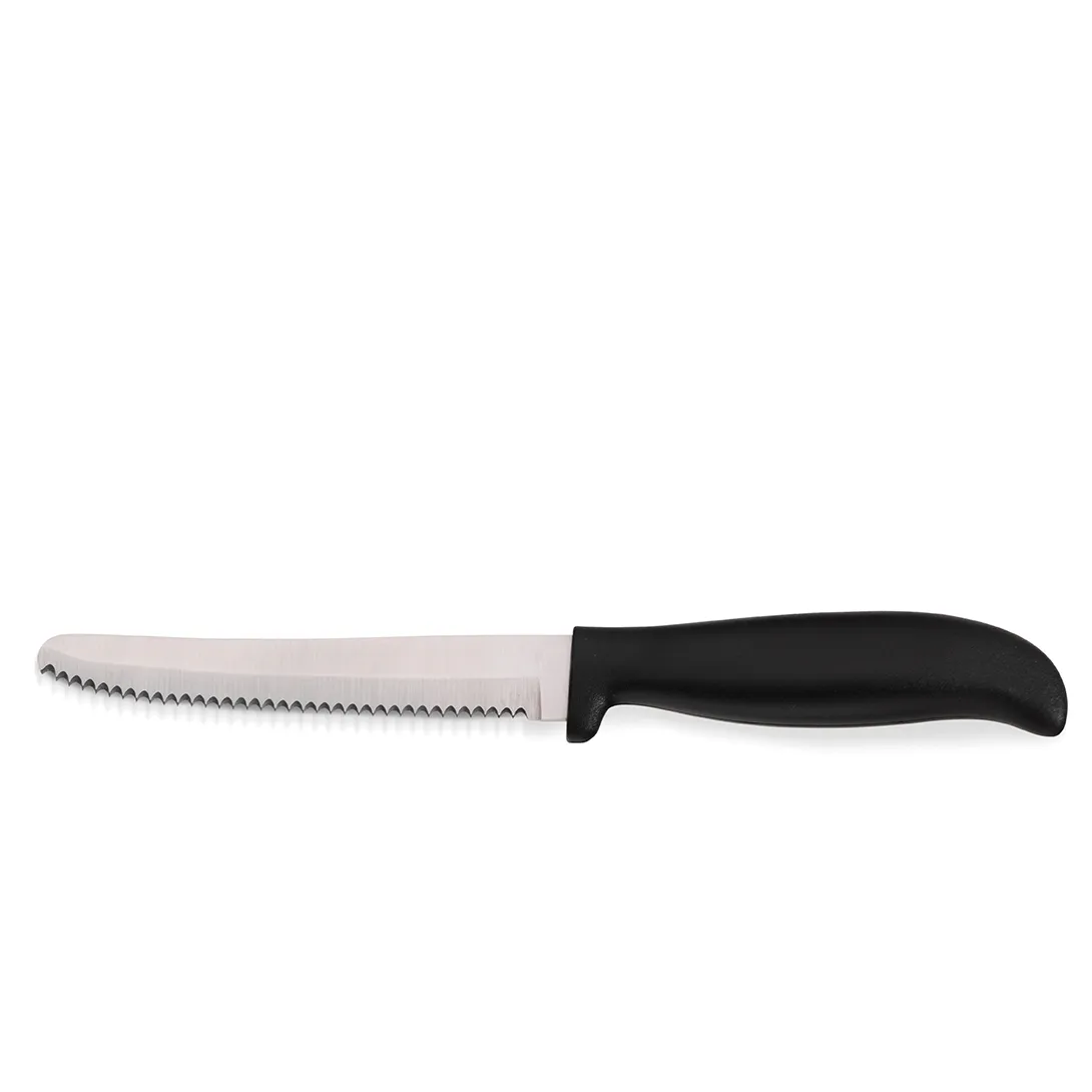 Brotmesser mit Wellenschliff – Professionelles Küchenmesser mit ergonomischem Griff Brotmesser mit Wellenschliff und schwarzem Griff auf weißem Hintergrund