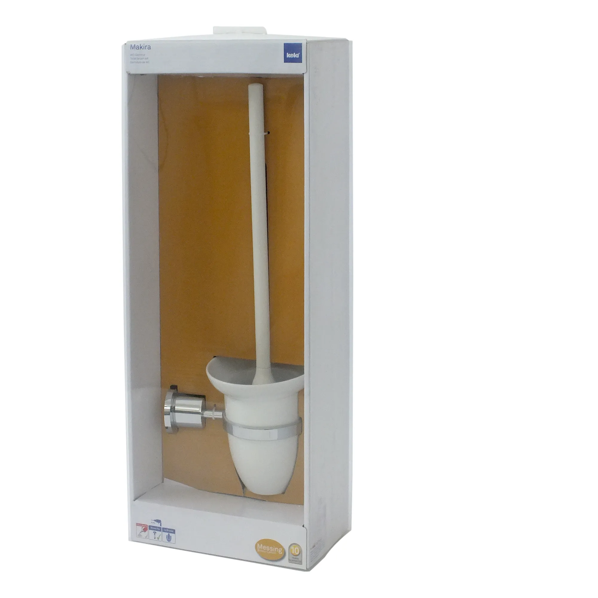 Kela Makira WC-Garnitur mit Toilettenbürste und Halter - Badezimmer Zubehör Kela Makira WC-Garnitur in weißer Verpackung, mit Toilettenbürste, Halter und Ersatzbürstenkopf