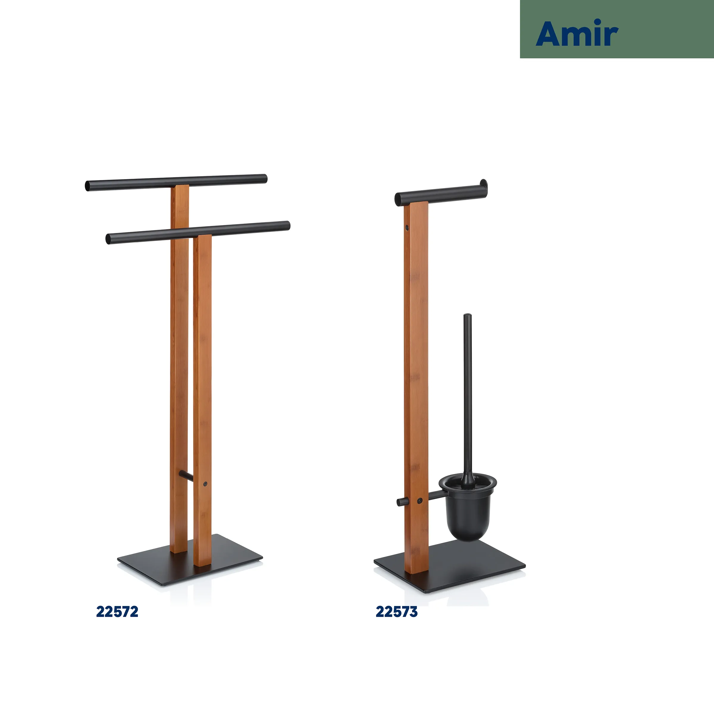Amir Handtuchständer Holz – freistehende Badezimmer Garderobe mit WC-Bürste Amir Handtuchständer aus Holz und Metall in zwei Varianten - Modell 22572 mit Handtuchstangen, Modell 22573 mit WC-Bürste