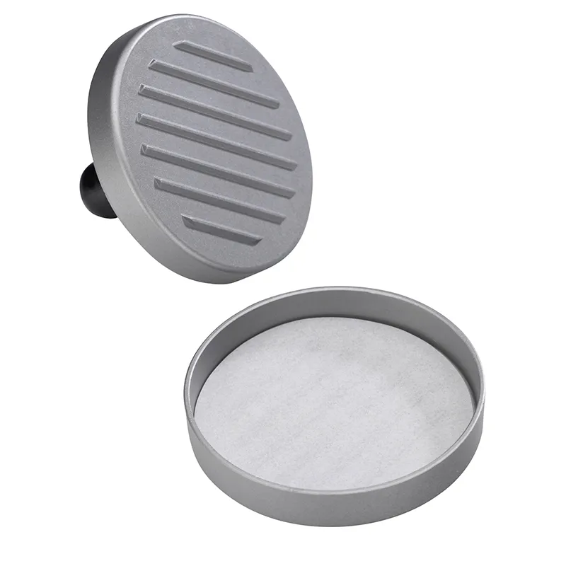 Lüftungsgitter und Filter - Belüftungszubehör Graues Lüftungsgitter mit horizontalen Lamellen und runde Schale mit weißem Filter für Belüftungssystem
