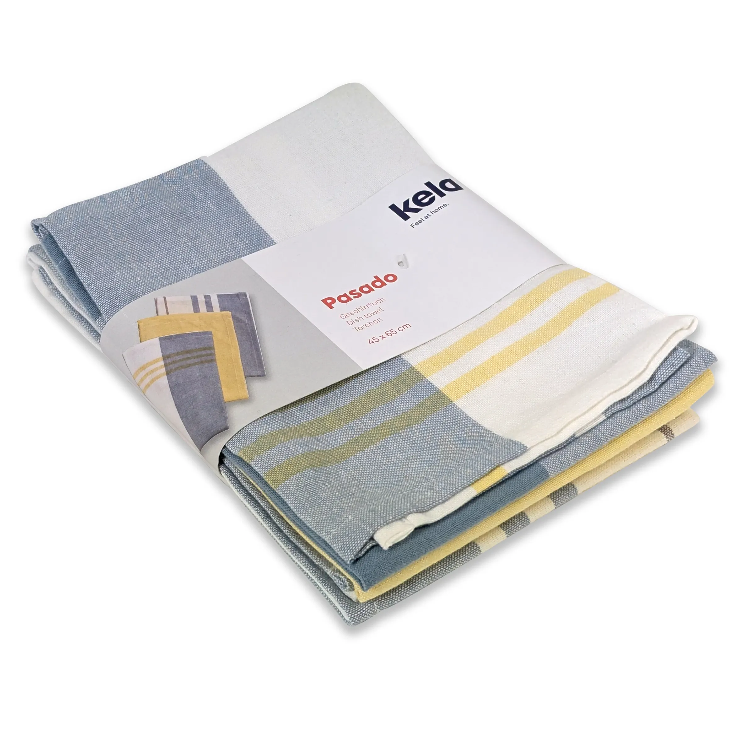 Pasado Geschirrtücher Set - hochwertige Küchentücher Pasado Geschirrtücher Set mit blauem, gelbem und weißem Design, 45x65 cm, in Kela Verpackung