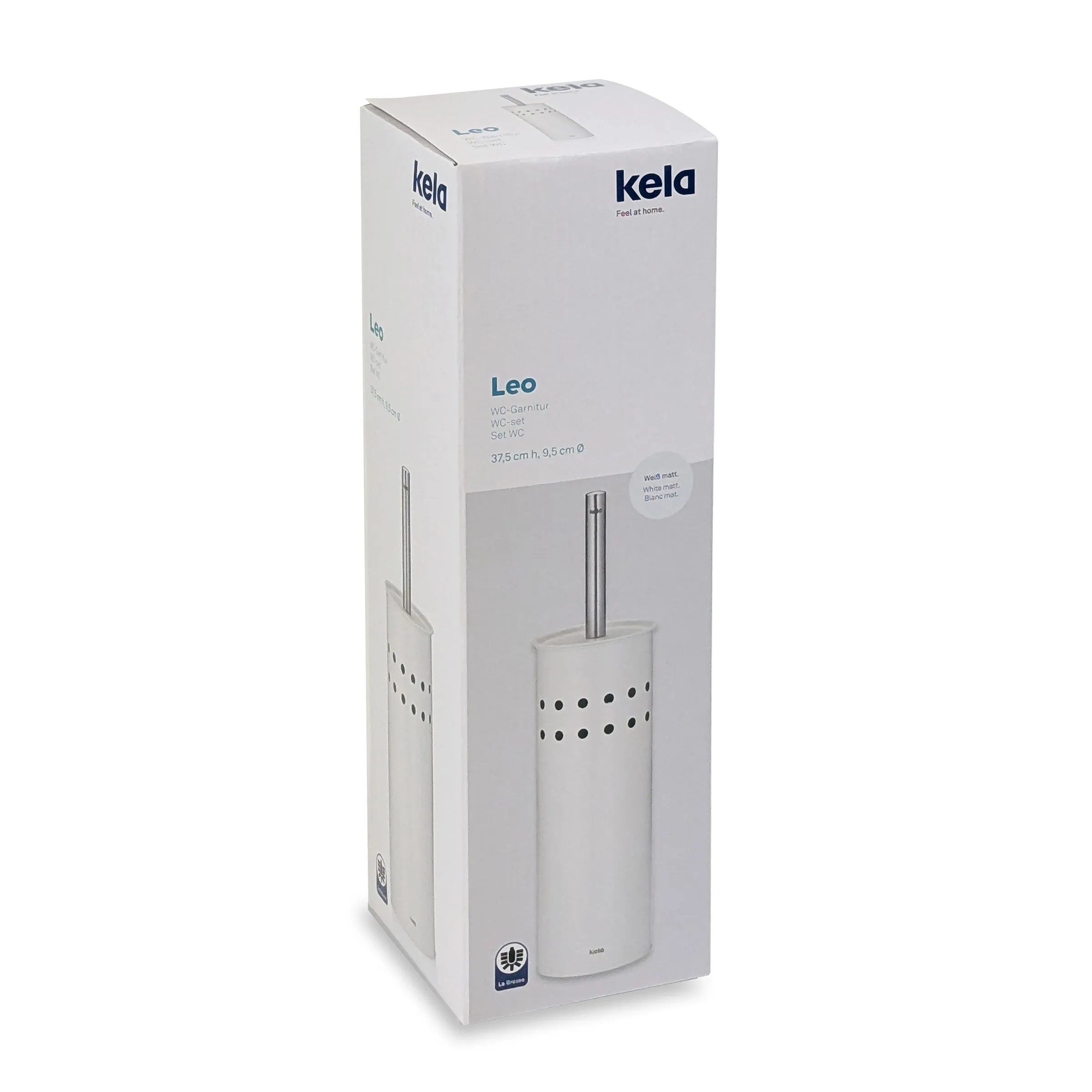 Kela Leo WC-Garnitur in Weiß mit Edelstahlbürste in originalverpacktem Karton, Maße 37,5 cm Höhe