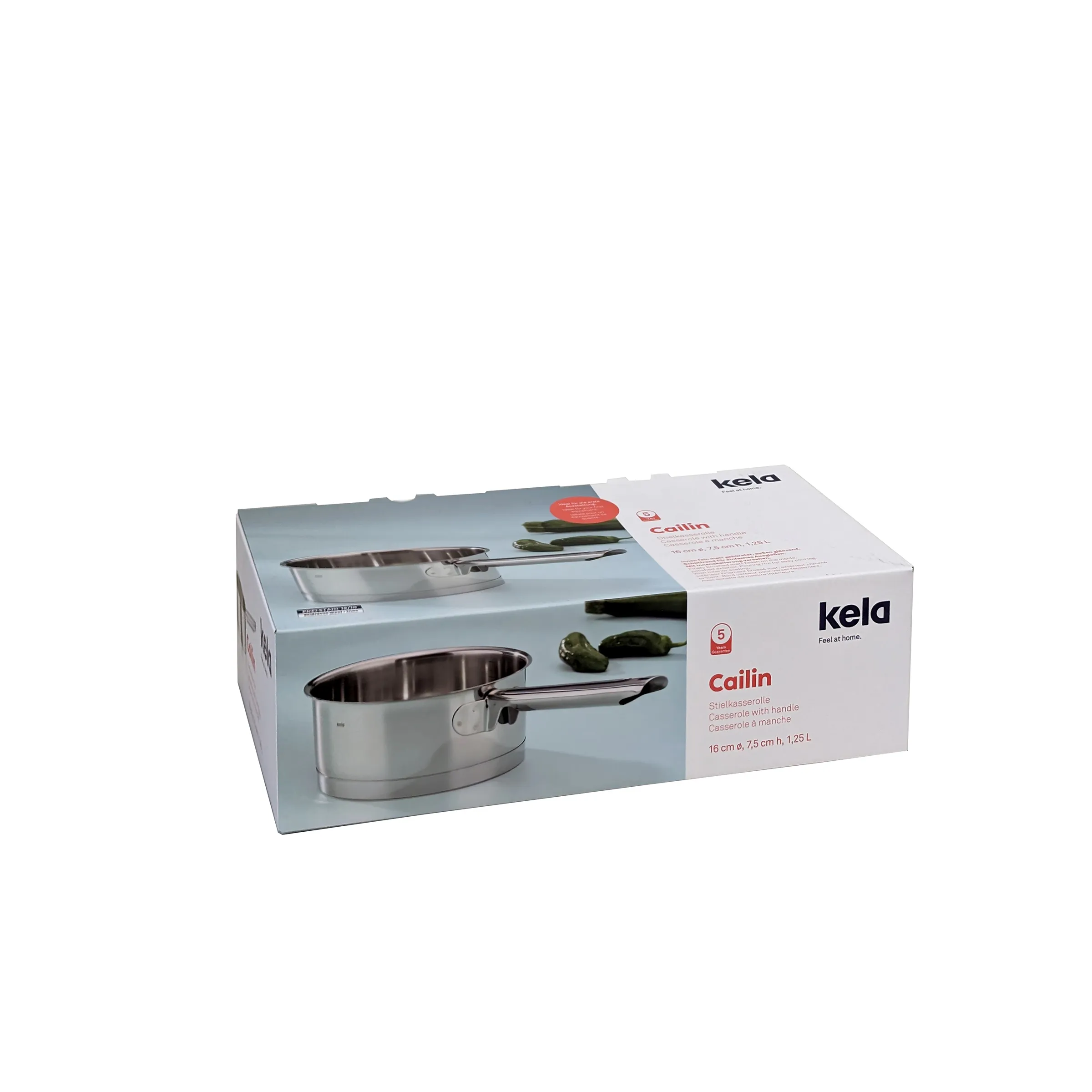 Kela Cailin Stieltopf 16 cm Edelstahl mit Deckel - Kochtopf 1,25 L Kela Cailin Stieltopf 16 cm mit Deckel in Produktverpackung, Edelstahl mit langem Griff, 1,25 L Fassungsvermögen