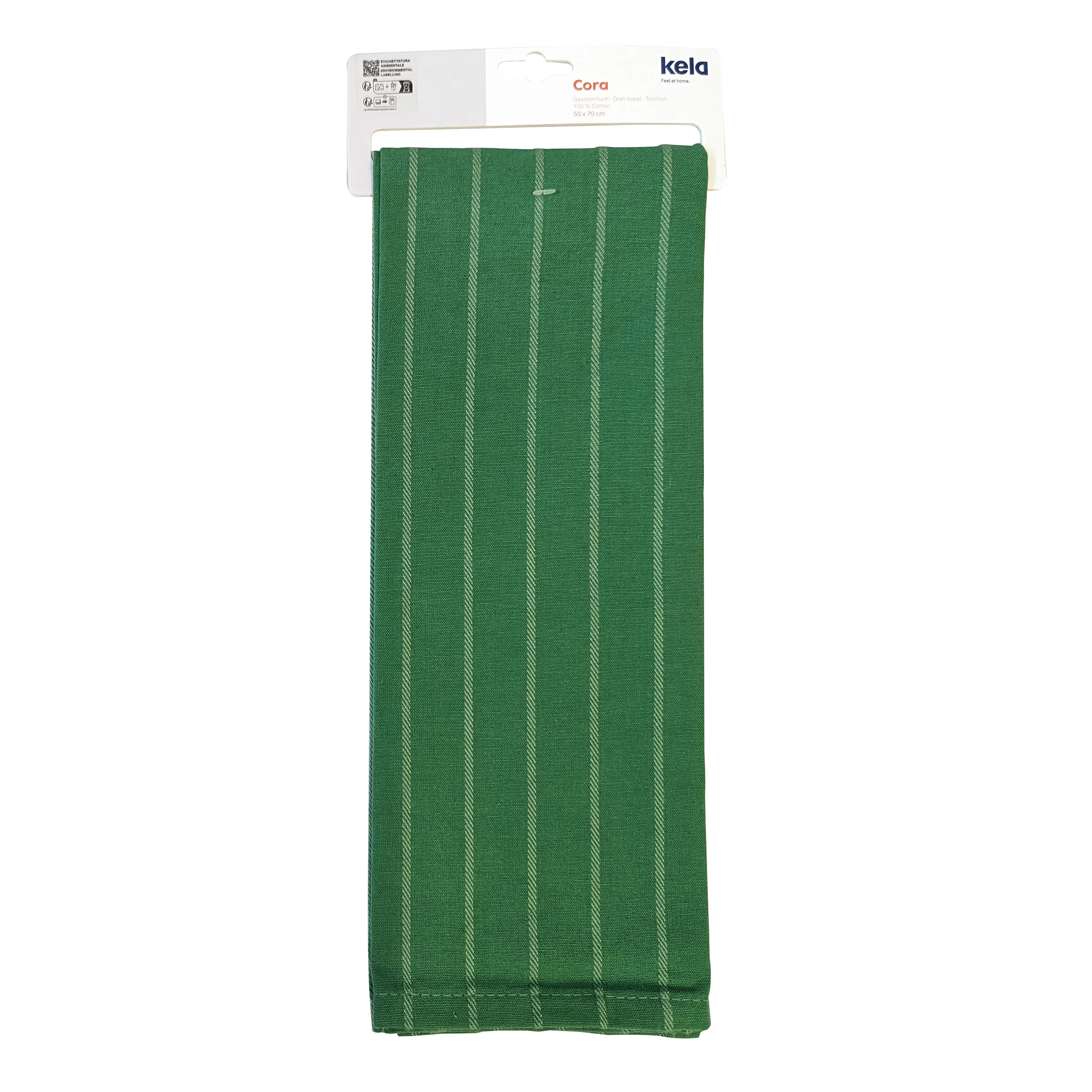 Kela Cora Küchenhandtuch grün gestreift 50x70cm Grünes Kela Cora Küchenhandtuch mit vertikalen Streifen, in Packung, Größe 50 x 70 cm