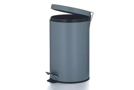 Treteimer grau - Abfallbehälter mit Pedal Grauer Treteimer mit offenenem Deckel und Pedal, elegantes Edelstahl-Design für Badezimmer und Küche