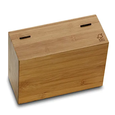 Rechteckige Bambusbox mit zwei Schlitzen auf der Oberseite und FSC-Logo, Naturholzoptik